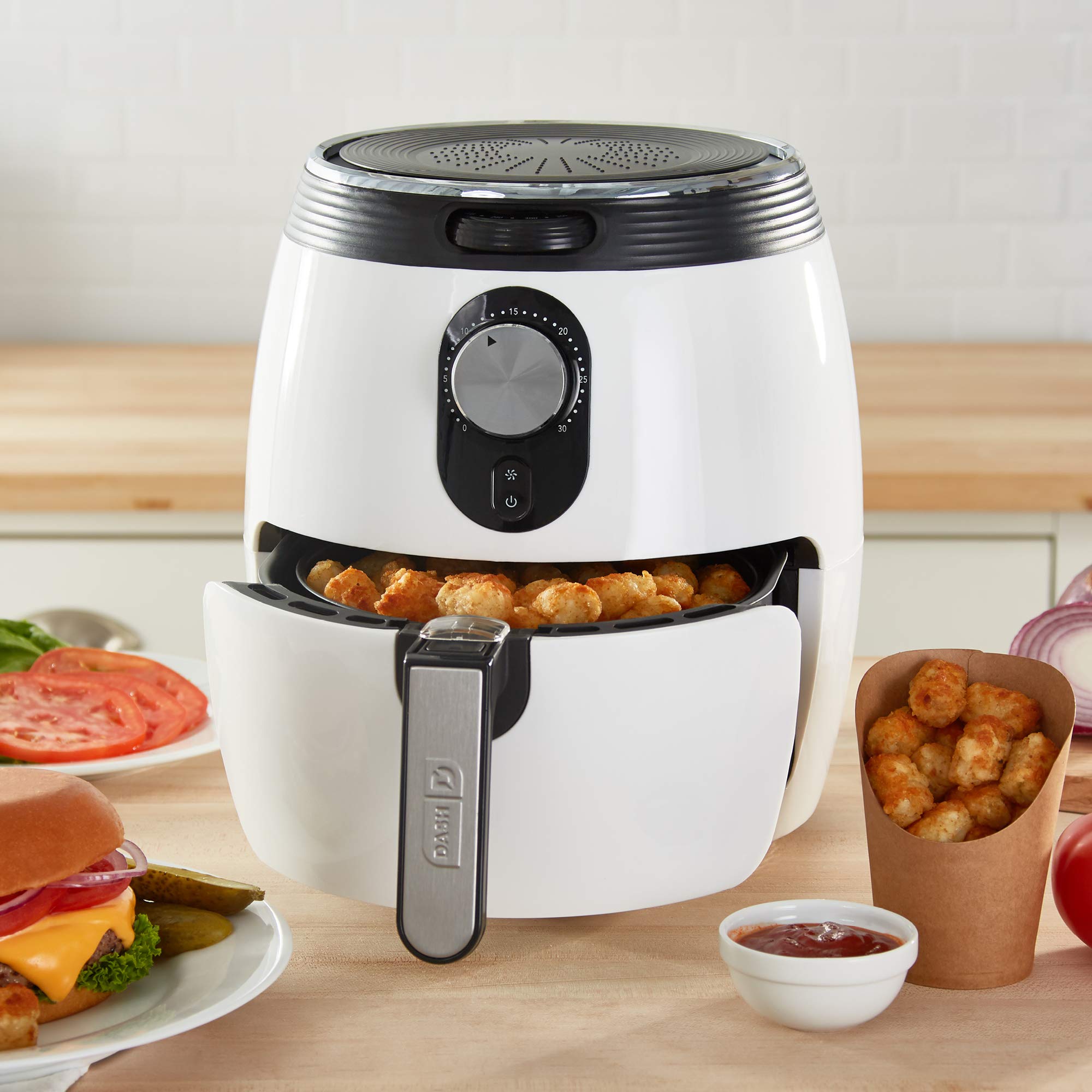 Dash Deluxe 3-Quart Electric Air Fryer Oven with Temperature Control, Non-Stick Basket & Auto Shut-Off - 1200W White Countertop Cooker for Healthy Frying, Baking, Roasting - Perfect for Small Kitchens & Quick Meals