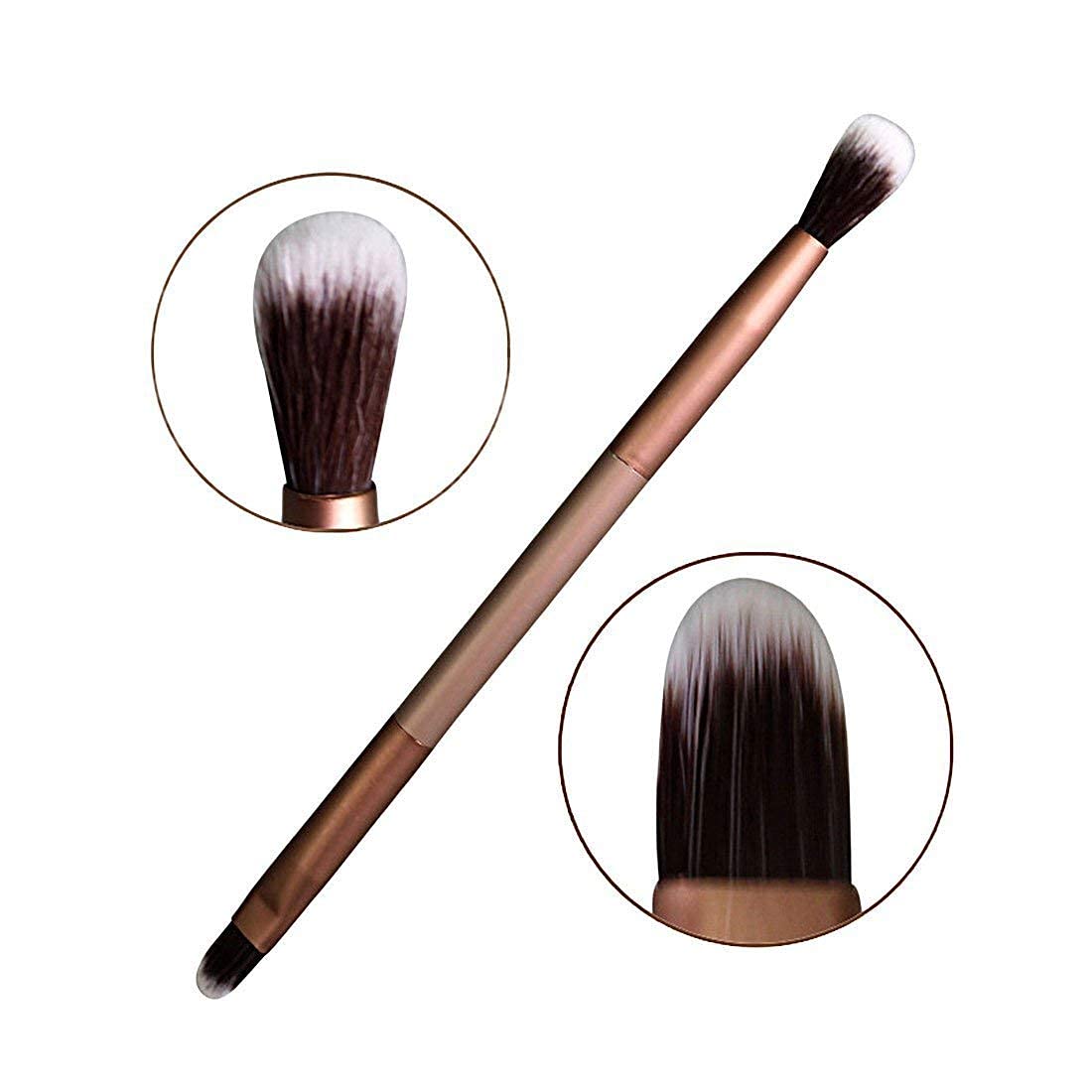 TWIREY Double Ended Makeup Brush - Blending Powder Foundation & Eyeshadow | 2-in-1 Dual Ended Metal Handle Brush for Eyeshadow, Eyebrow, Eyeliner | Perfect for Professional Makeup & Travel Touch-ups
