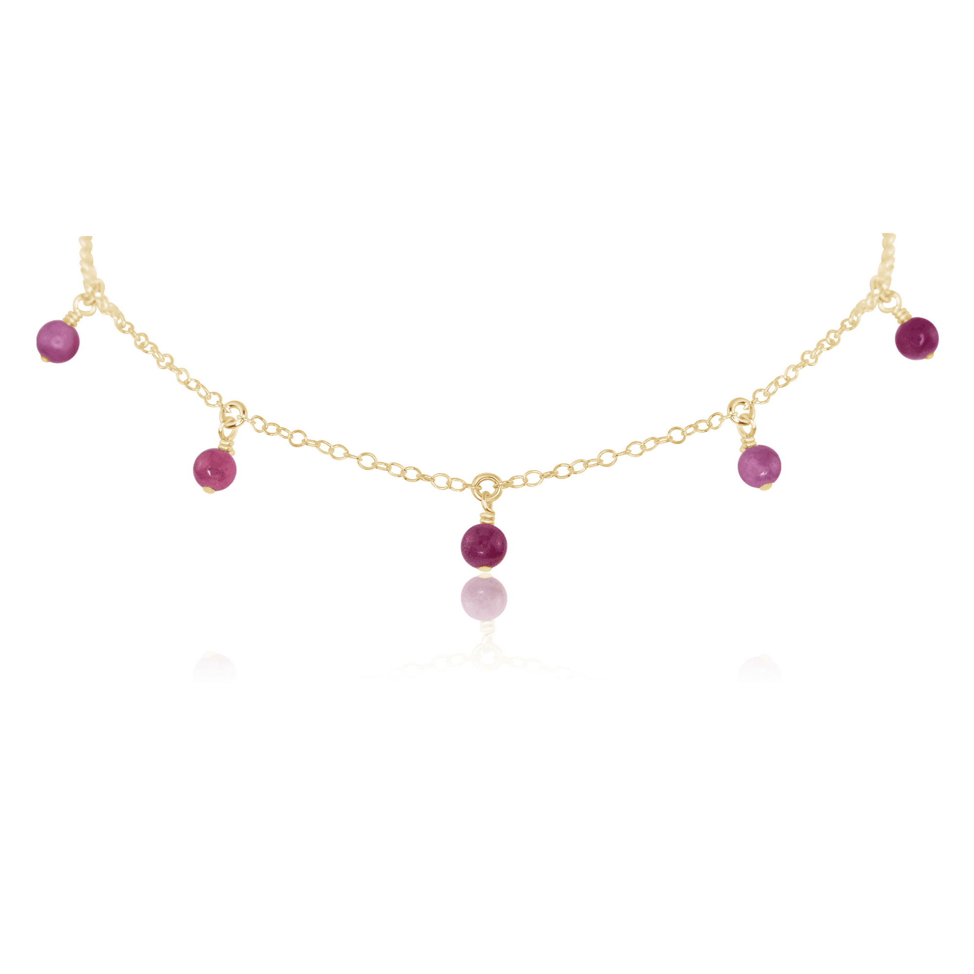 Elegant Ruby Bead Drop Choker Necklace - Dainty Adjustable Chain for Women | Perfect for Evening Parties, Weddings & Date Nights