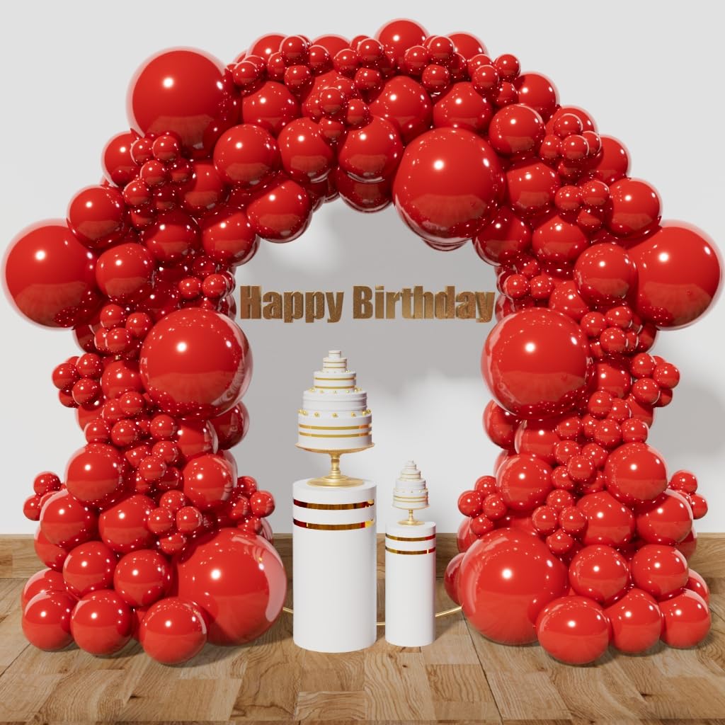 KAWKALSH 111Pcs Red Balloon Arch Kit - 18, 12, 5 Inch Latex Balloons for Birthday, Baby Shower, Wedding, Engagement, Anniversary & Christmas Party Decorations - Perfect for Indoor/Outdoor Events, Photo Backdrops & Festive Celebrations