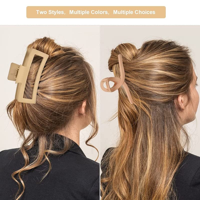 Staila 6-Piece Extra Large Hair Claw Clips for Women & Girls - Matte Square Hair Clips for Thick, Thin & Long Hair - Non-Slip XL Heavy Duty Jaw Clips (6 x 5.1 Inch, Neutral Colors) - Perfect for Updos, Ponytails & Everyday Hairstyles