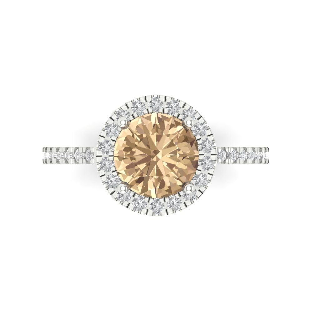 1.85ct Round Cut Yellow Moissanite Solitaire Halo Engagement Ring - 14k White Gold Designer Bridal Anniversary Ring for Women | Perfect for Proposals, Weddings & Special Occasions