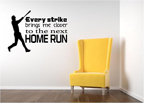 Baseball Wall Decal - 'Home Run' Inspirational Quote Vinyl Sticker - 20x15 Inches - Perfect for Boy's Bedroom, Sports Room & Game Room Decor