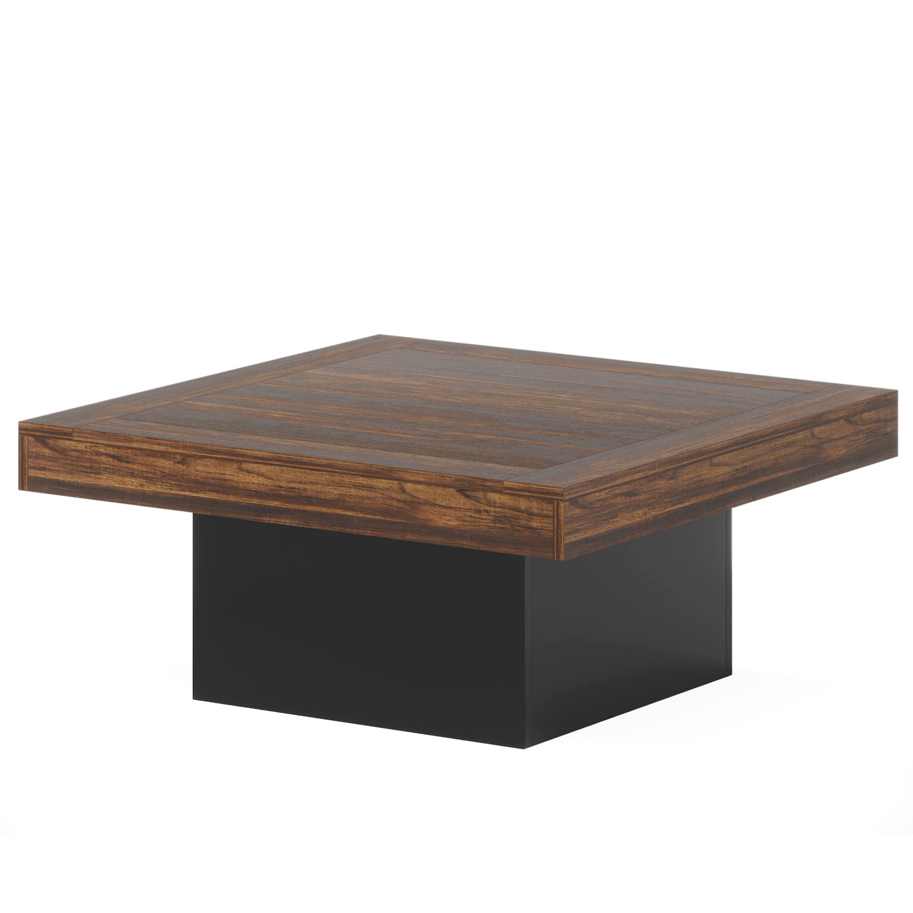 Tribesigns Square LED Coffee Table - Rustic Brown & Black Engineered Wood Low Profile Modern Coffee Table for Living Room, Lounge, and Office - Perfect for Home Decor & Entertainment Spaces