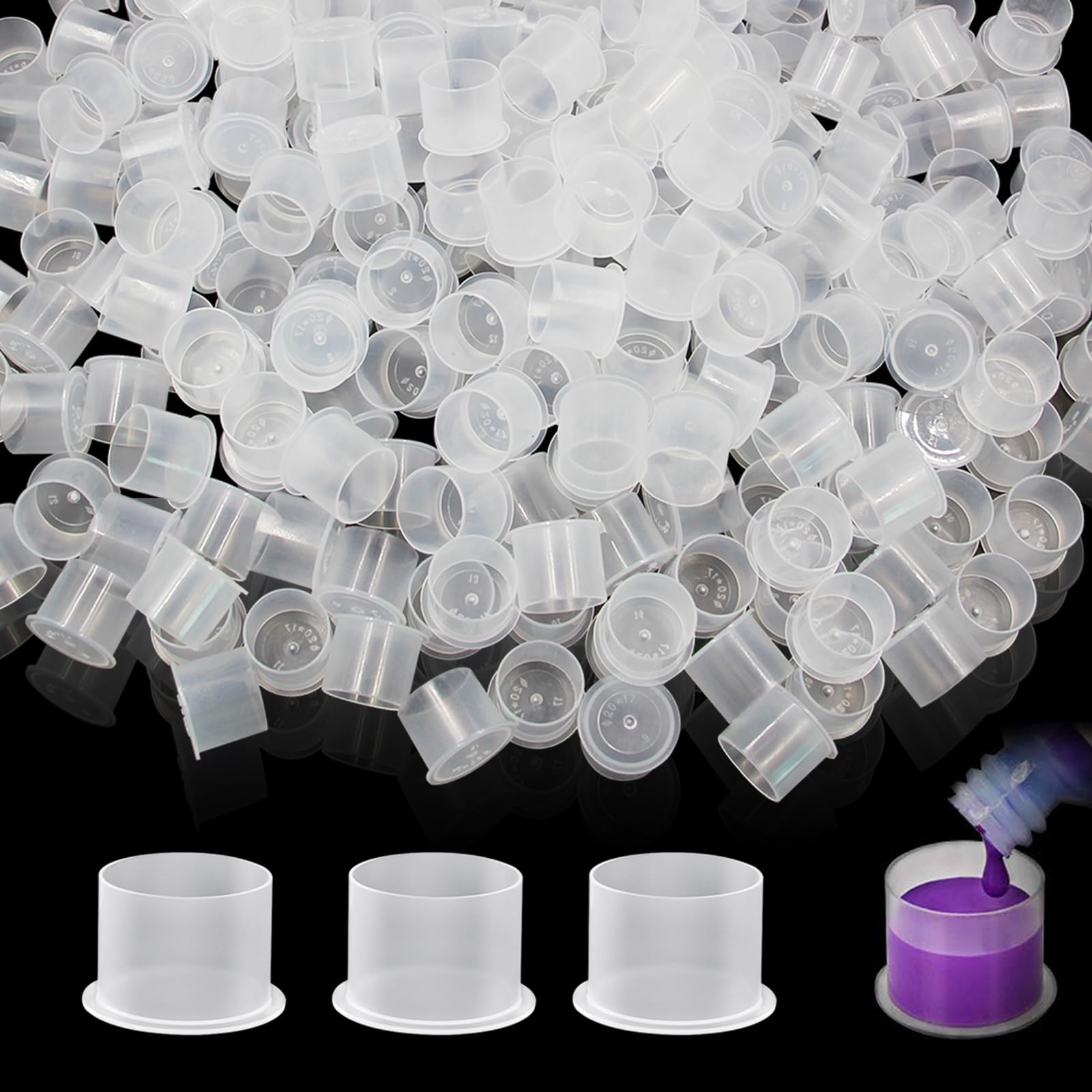 1000Pcs Disposable Tattoo Ink Cups with Base - 17mm Clear Plastic Pigment Caps for Tattoo Artists | Tattoo Ink Containers & Supplies | Perfect for Tattoo Studios, Home Use & Professional Tattooing