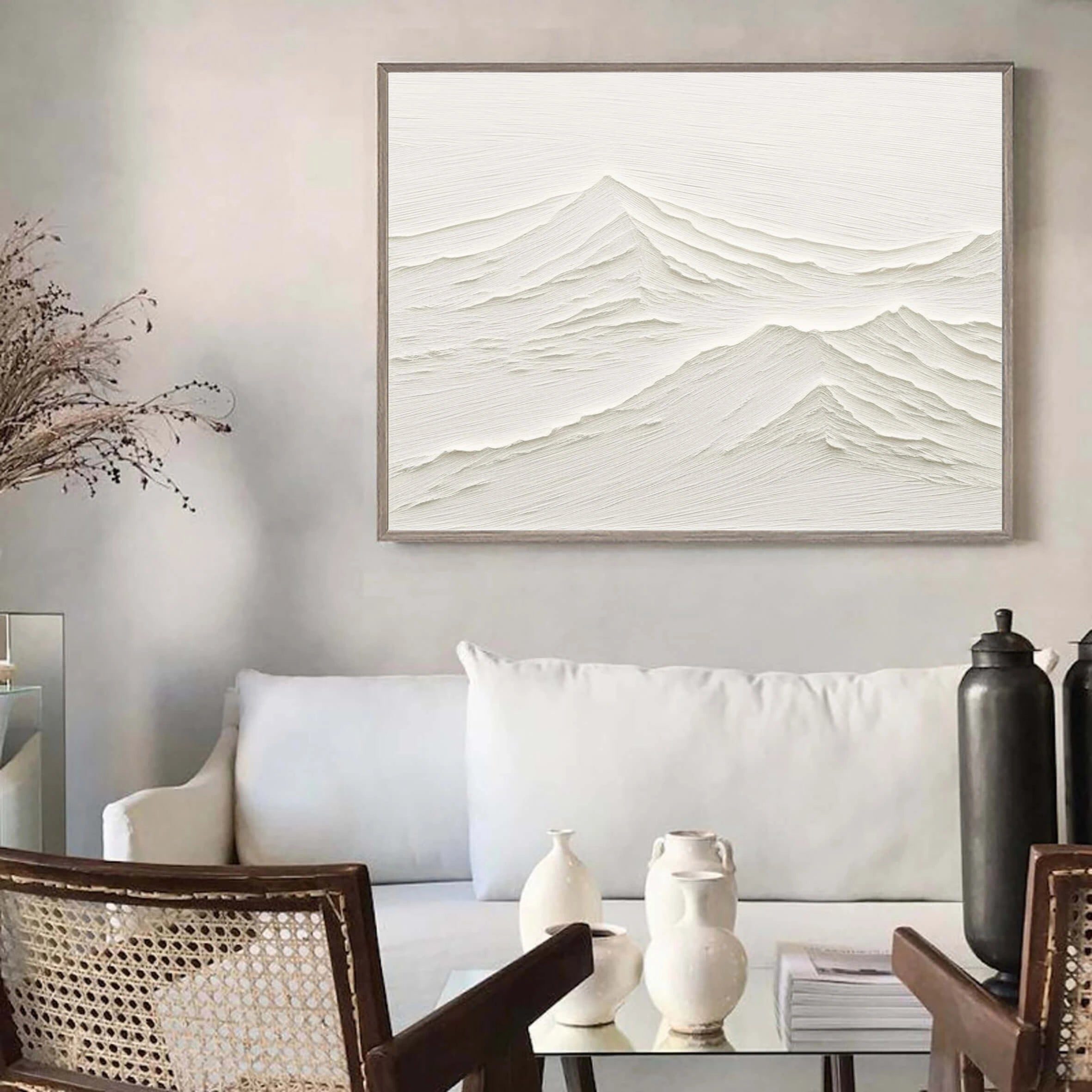 White Minimalist Textured Painting Canvas - Modern Abstract Wall Art for Home & Office Decor | Perfect for Living Room, Bedroom, or Gallery Display #MM071