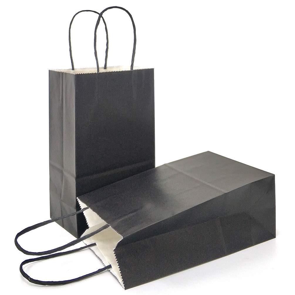 Premium Black Kraft Paper Gift Bags with Handles - 5x3.1x8.2 Inches (25 Count) - Eco-Friendly Party Favor Bags for Weddings, Birthdays & Holiday Gifts