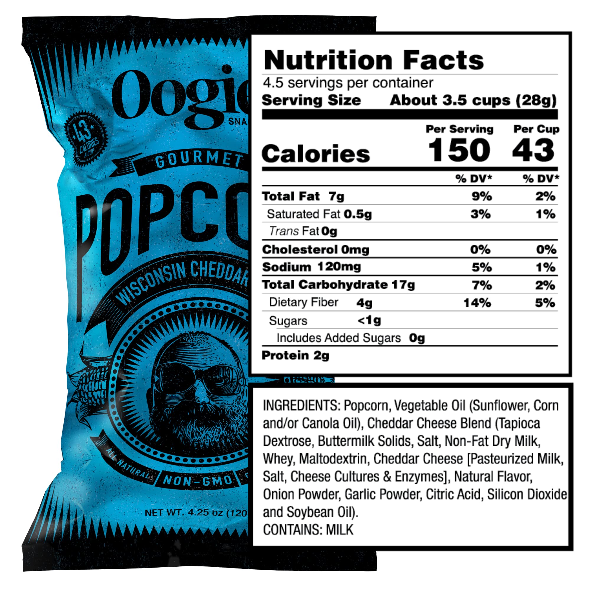 Oogie's Gourmet Popcorn - 4 Pack Wisconsin Cheddar 1848 Flavor | Gluten Free, Non-GMO Popcorn Snacks | 4.25oz Big Bags | Perfect for Movie Nights, Parties & Office Snacks