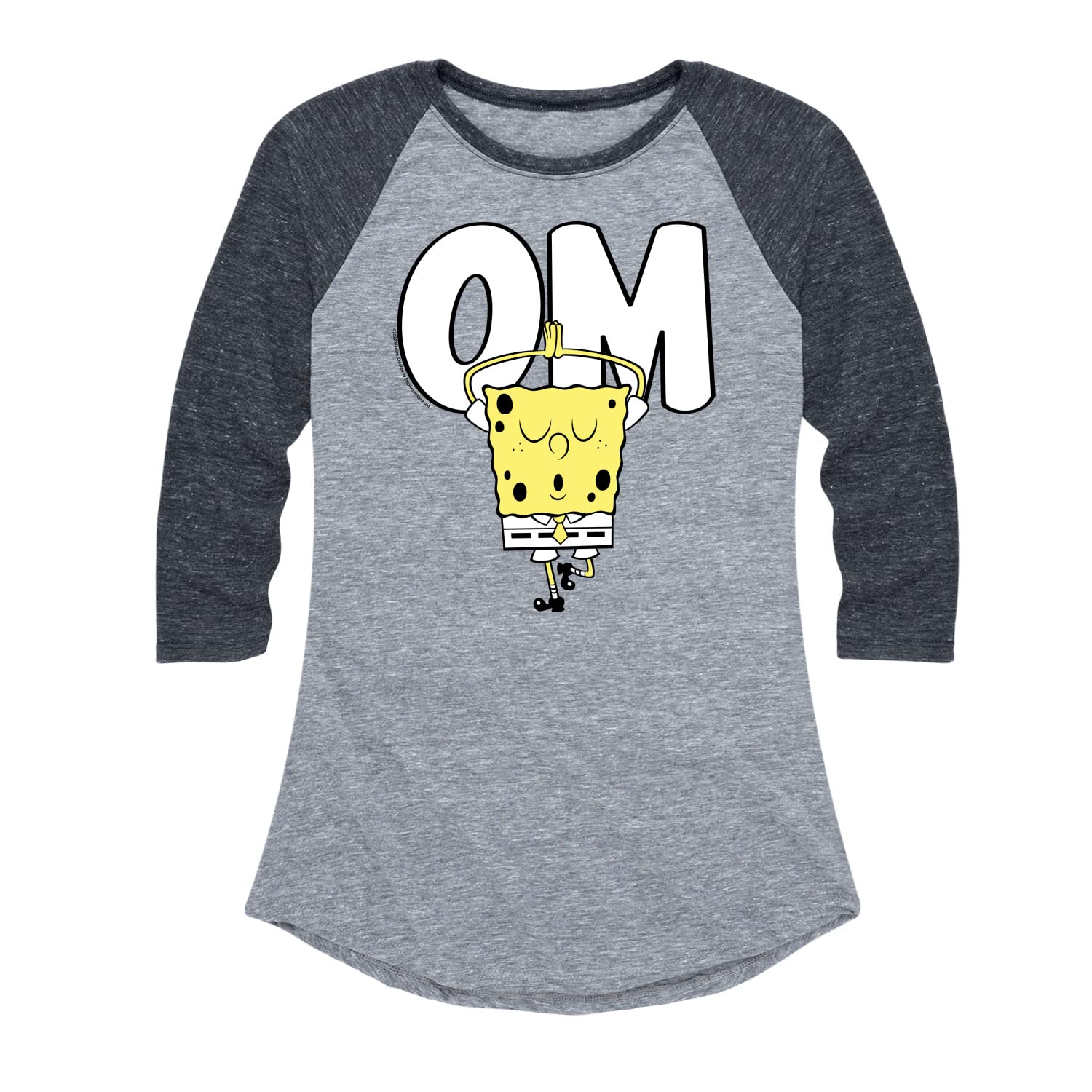 Spongebob Squarepants Yoga Pose Women's Raglan Graphic T-Shirt | Hybrid Apparel | Funny Cartoon Workout Tee for Yoga, Gym & Casual Wear