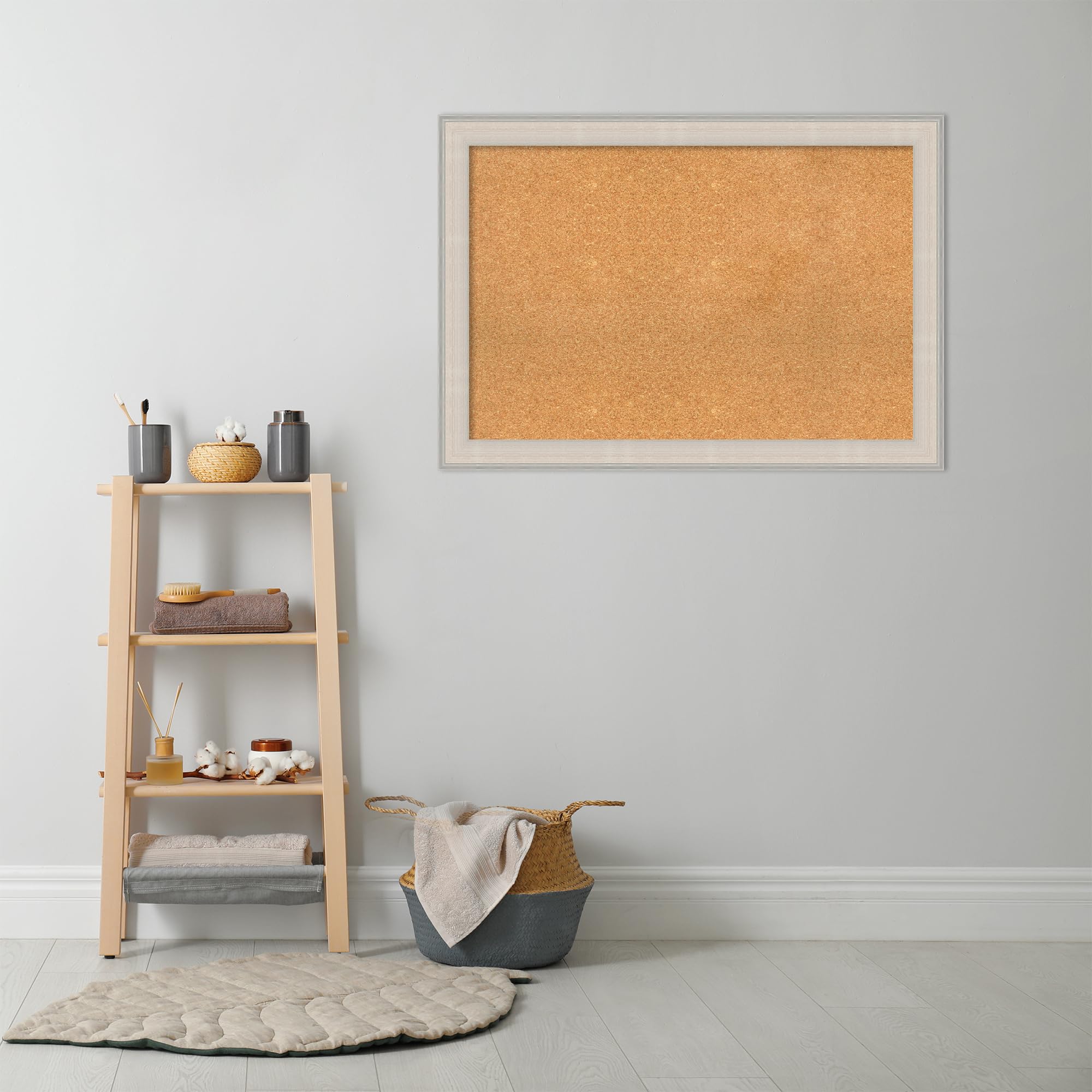 Amanti Art 28x40 Natural Cork Board with White Wood Frame - Large Vision Board for Office & Home Organization, Coastal Style Pinboard for Notes, Photos & Decor - Perfect for Home Offices, Classrooms & Creative Spaces