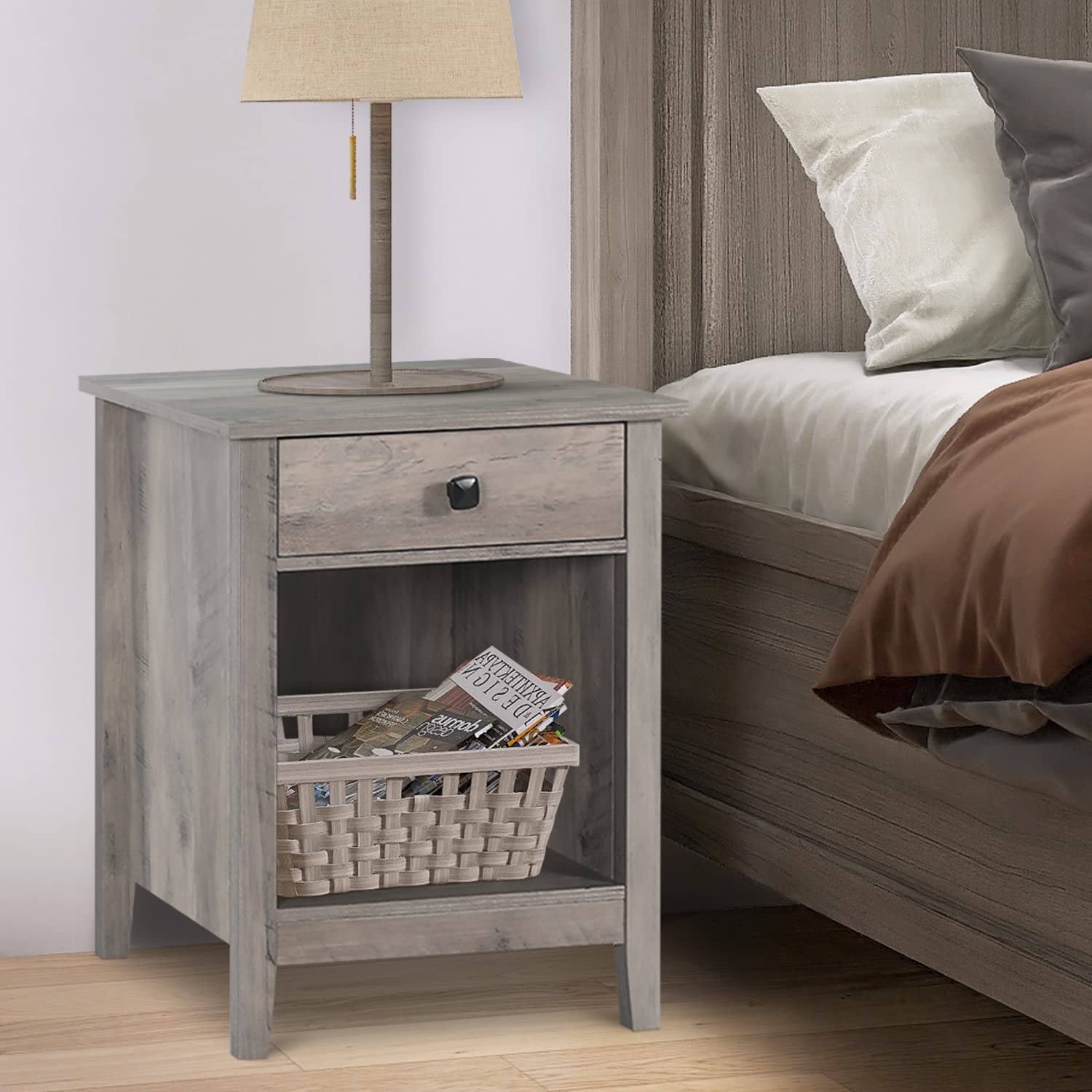 Vikiullf 3-Piece Bedroom Dresser and Nightstand Set - 7-Drawer Wood Dresser & 1-Drawer Nightstands, Grey Wood Grain Finish - Perfect for Master Bedroom, Guest Room, and Apartment Furniture