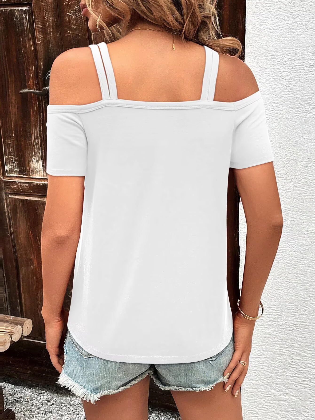 Bliwov Women's Cold Shoulder Tops - Short Sleeve Cute & Sexy Criss Cross Strappy T-Shirts for Summer & Spring | Beach Wear, Party Outfits, Casual Date Night Tops
