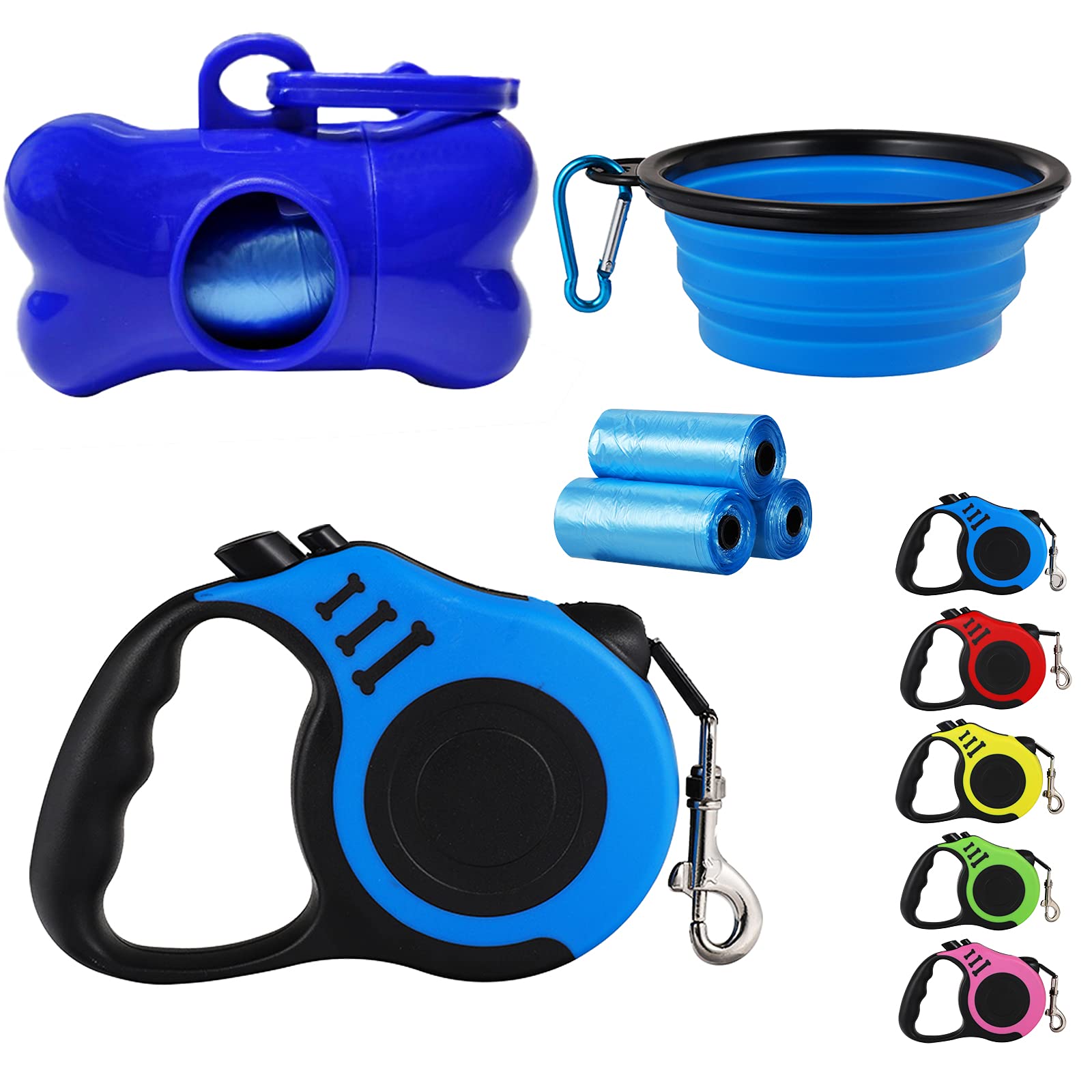 Retractable Dog Leash for Small Dogs & Cats up to 26 lbs - Heavy Duty 10FT Nylon Tape with 360° Tangle-Free Design, Anti-Slip Handle & Waste Bag Dispenser - Perfect for Walking, Training & Outdoor Adventures (Blue)
