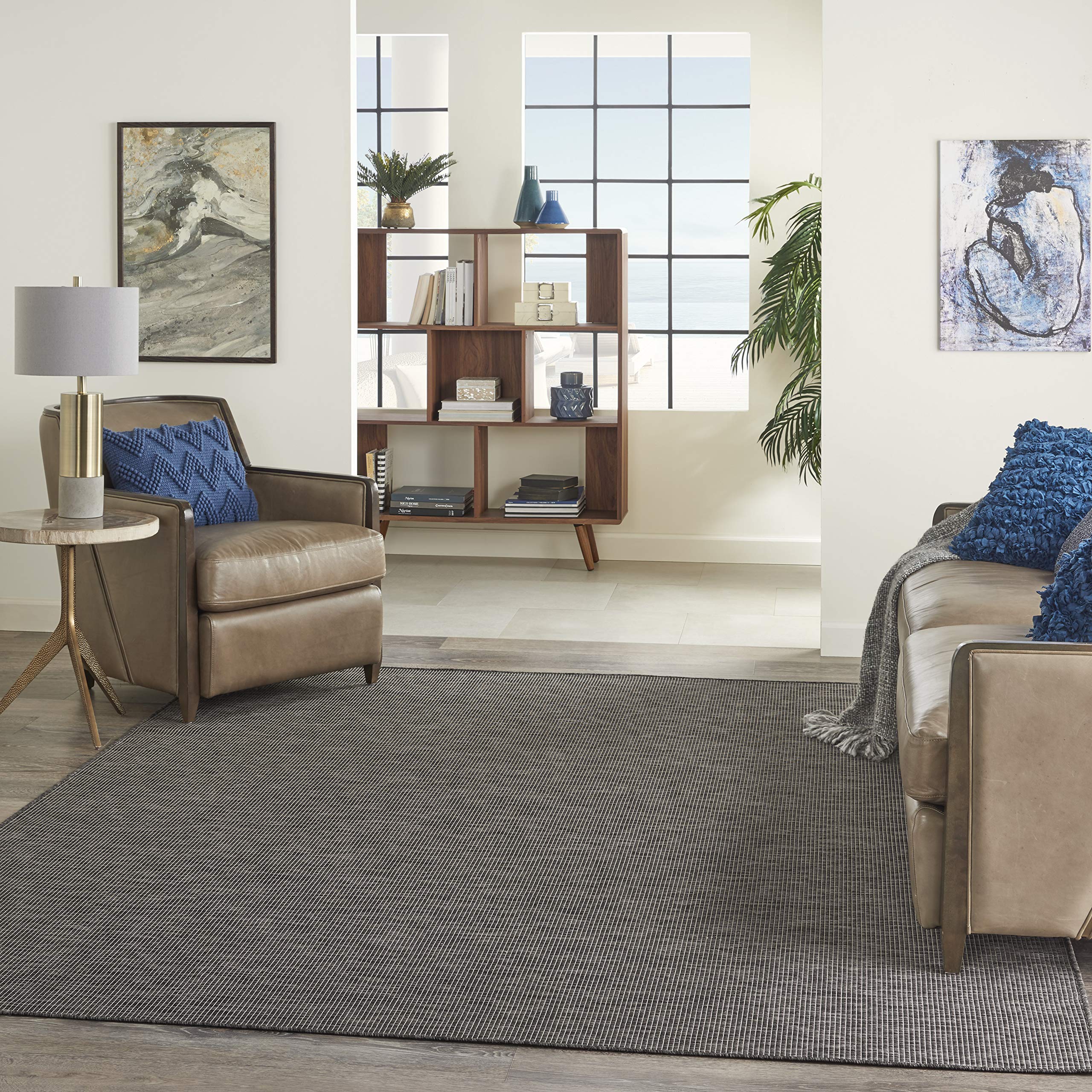 Nourison Positano 10' x 14' Indoor Outdoor Area Rug - Charcoal Gray, Easy Clean, Non-Shedding, Stain Resistant | Perfect for Living Room, Bedroom, Dining Room, Backyard, Deck & Patio (10x14)