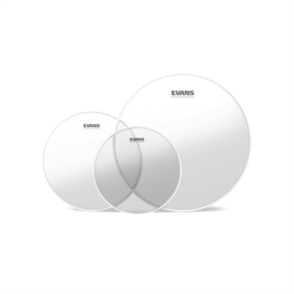 Evans G1 Clear 3-Piece Tom Drum Set Pack - 10/12/16 Inch Drum Kit for Professional Drummers & Live Performances | Perfect for Studio Recording, Stage Shows & Practice Sessions