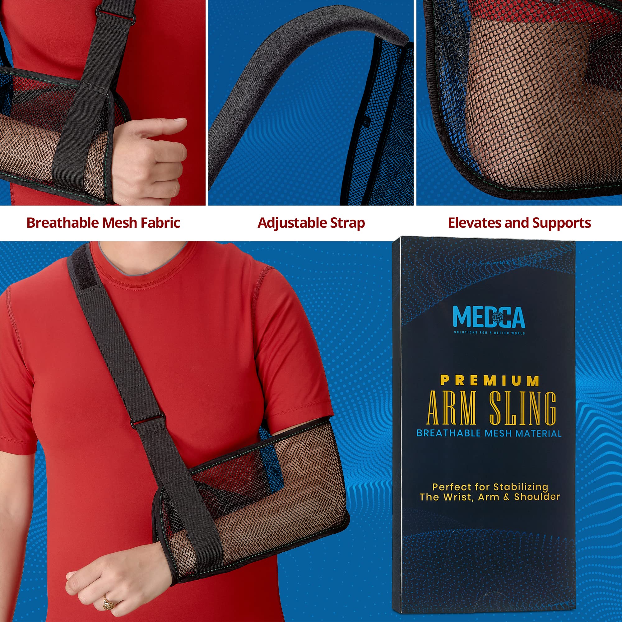 Adjustable Mesh Arm Shoulder Sling - Breathable Shoulder Immobilizer for Shower & Daily Use - Rotator Cuff, Elbow Injury Support Brace for Men & Women - Ideal for Post-Surgery, Sports Injuries & Recovery