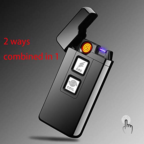 Windproof USB Rechargeable Plasma Arc Lighter - Black for Outdoor Camping
