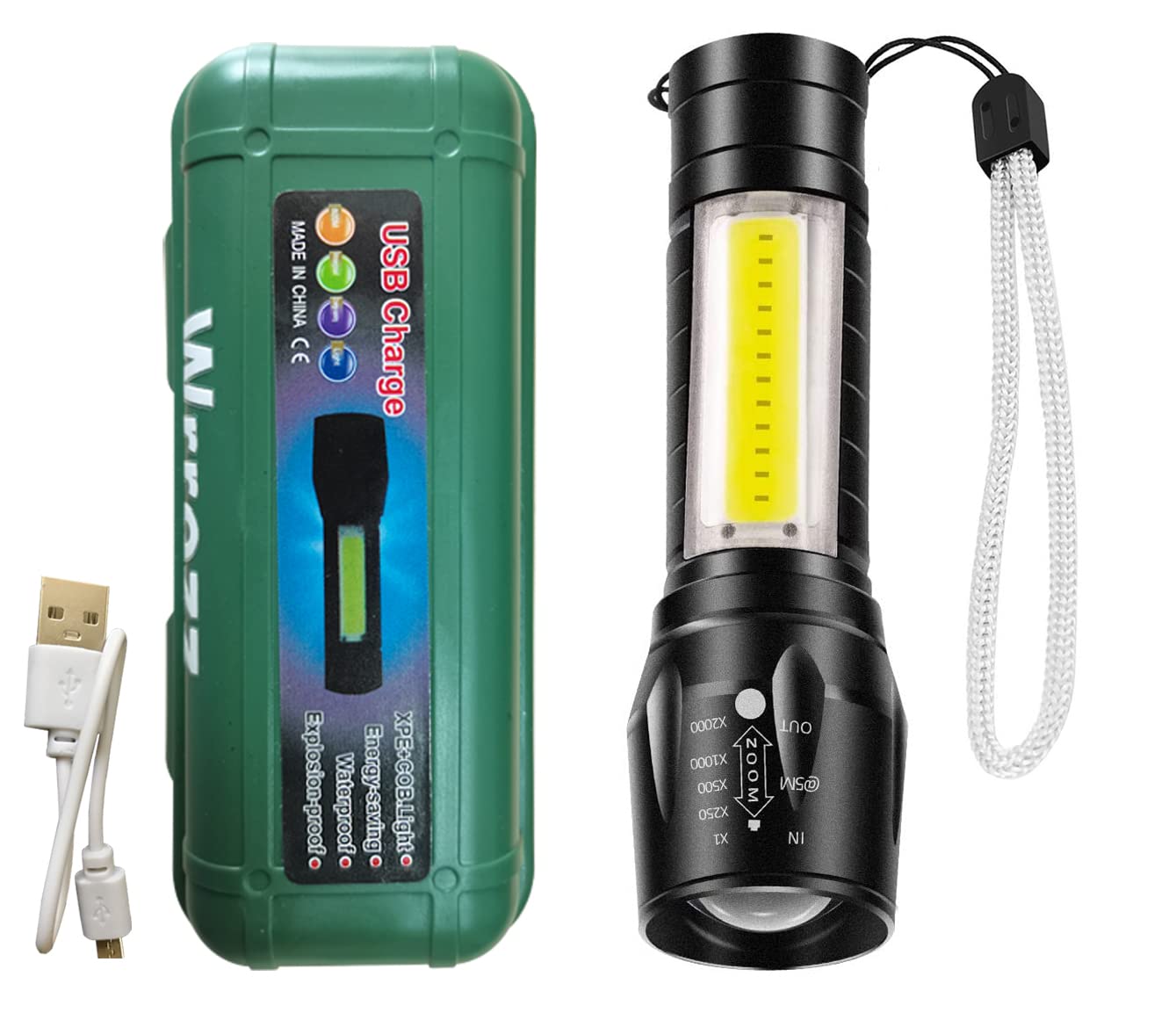 Ultra Bright Rechargeable LED Flashlight - USB Mini Tactical Torch, Compact Handheld Pocket Light with Side Lantern | High-Powered Portable Travel Flashlight (1 Pack) for Camping, Hiking, Emergency & Outdoor Adventures