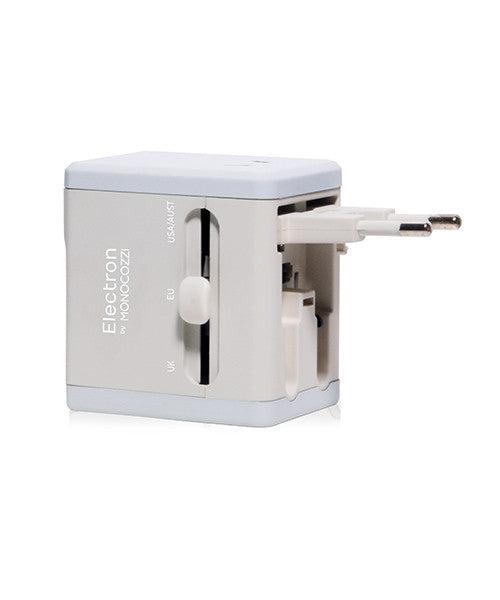 Monocozzi Smighty Global Travel Adapter with 2.1A Dual USB Ports - Universal Power Converter for International Travel (US/EU/UK/AU) - Perfect for Charging Phones, Tablets & Laptops on Vacation or Business Trips