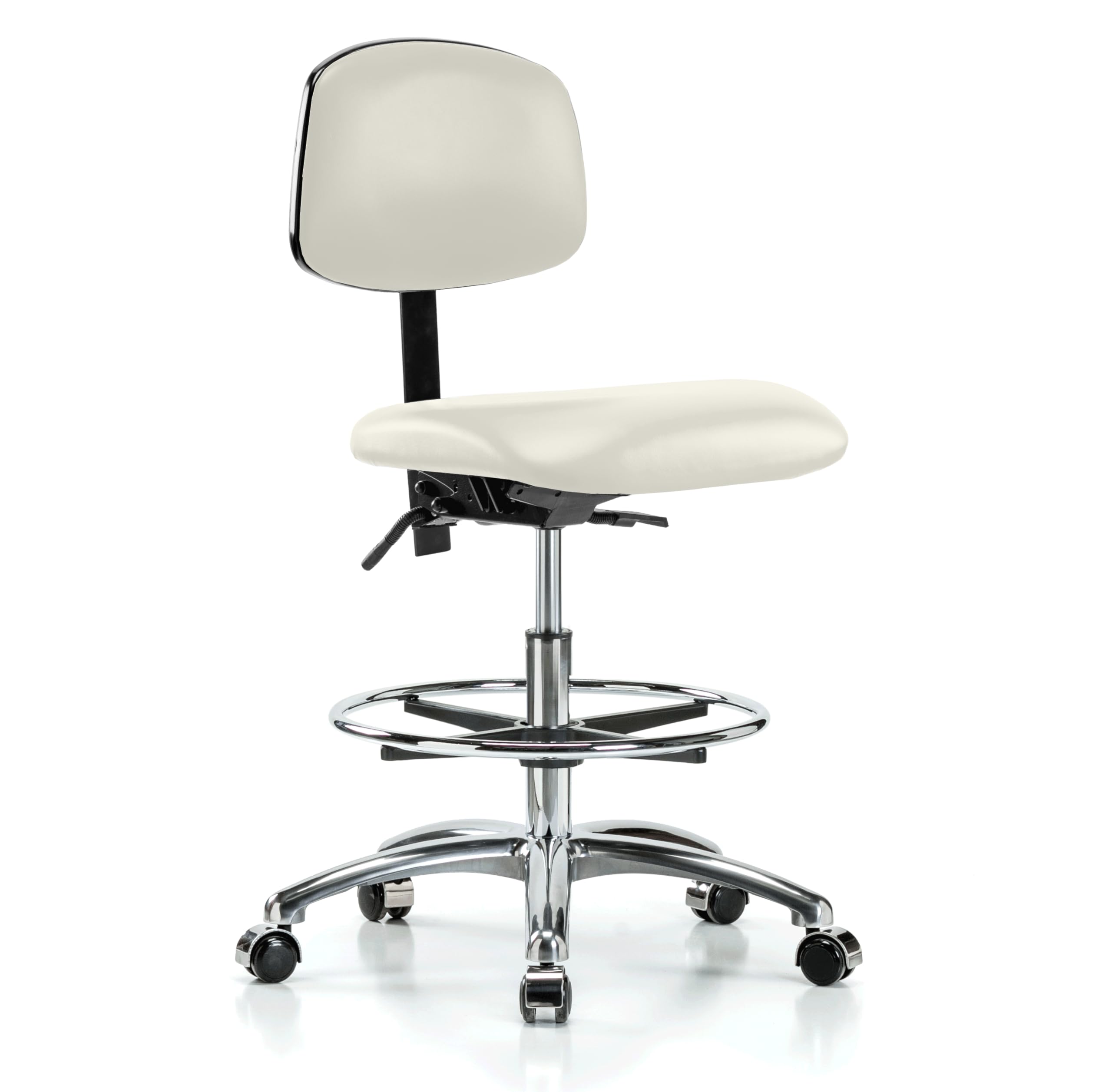 Ergonomic Chrome Rolling Lab Chair with Adjustable Back Support & Foot Ring - 20-27