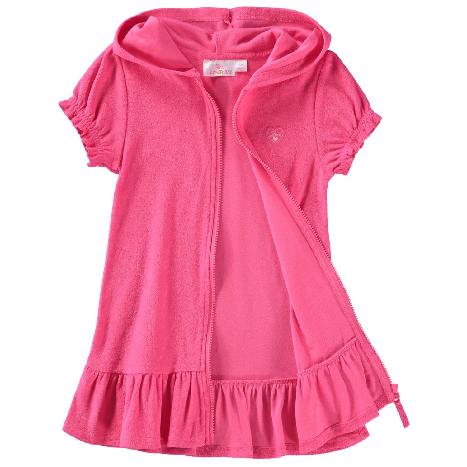 Pink Lemonade Girls' Hooded Zip-Up Swim Cover Up - Soft Terry Beach Dress for Pool, Vacation & Summer Outings
