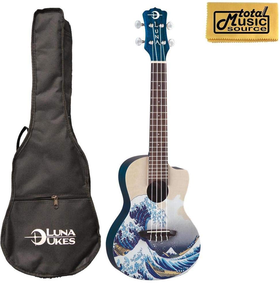 Premium Luna Great Wave Concert Ukulele with Gig Bag & Polishing Cloth - 23