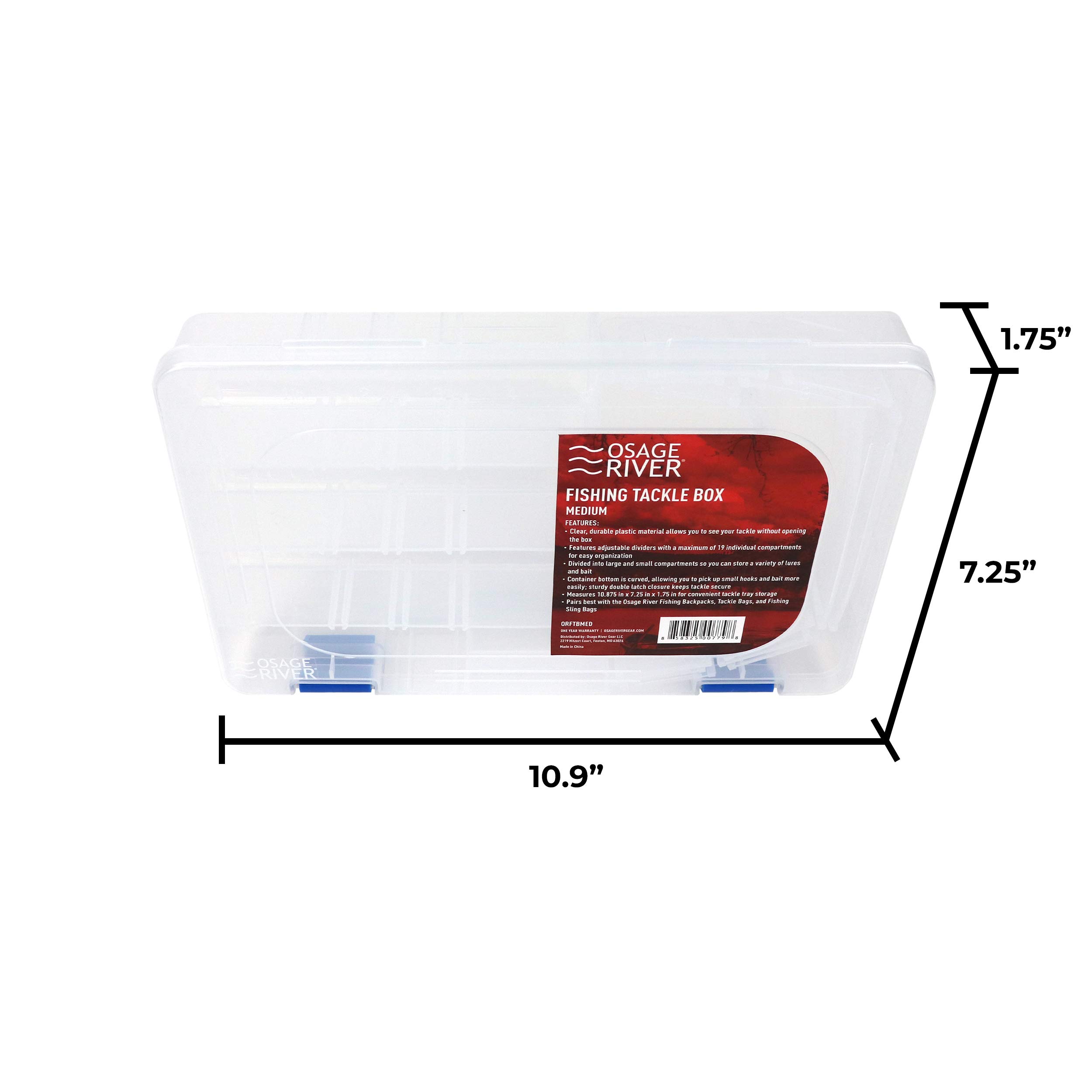 OSAGE RIVER Medium Clear Plastic Fishing Tackle Box Organizer - 10.9