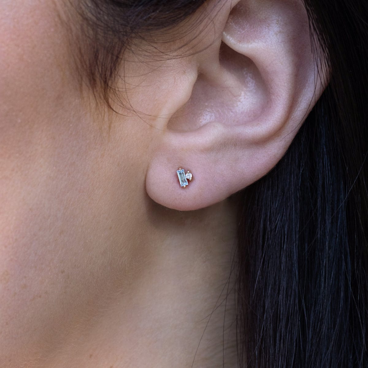 Exquisite Tiny Aquamarine Baguette Diamond Stud Earrings for Women - Elegant Blue Gemstone Jewelry for Everyday Wear, Parties & Special Occasions