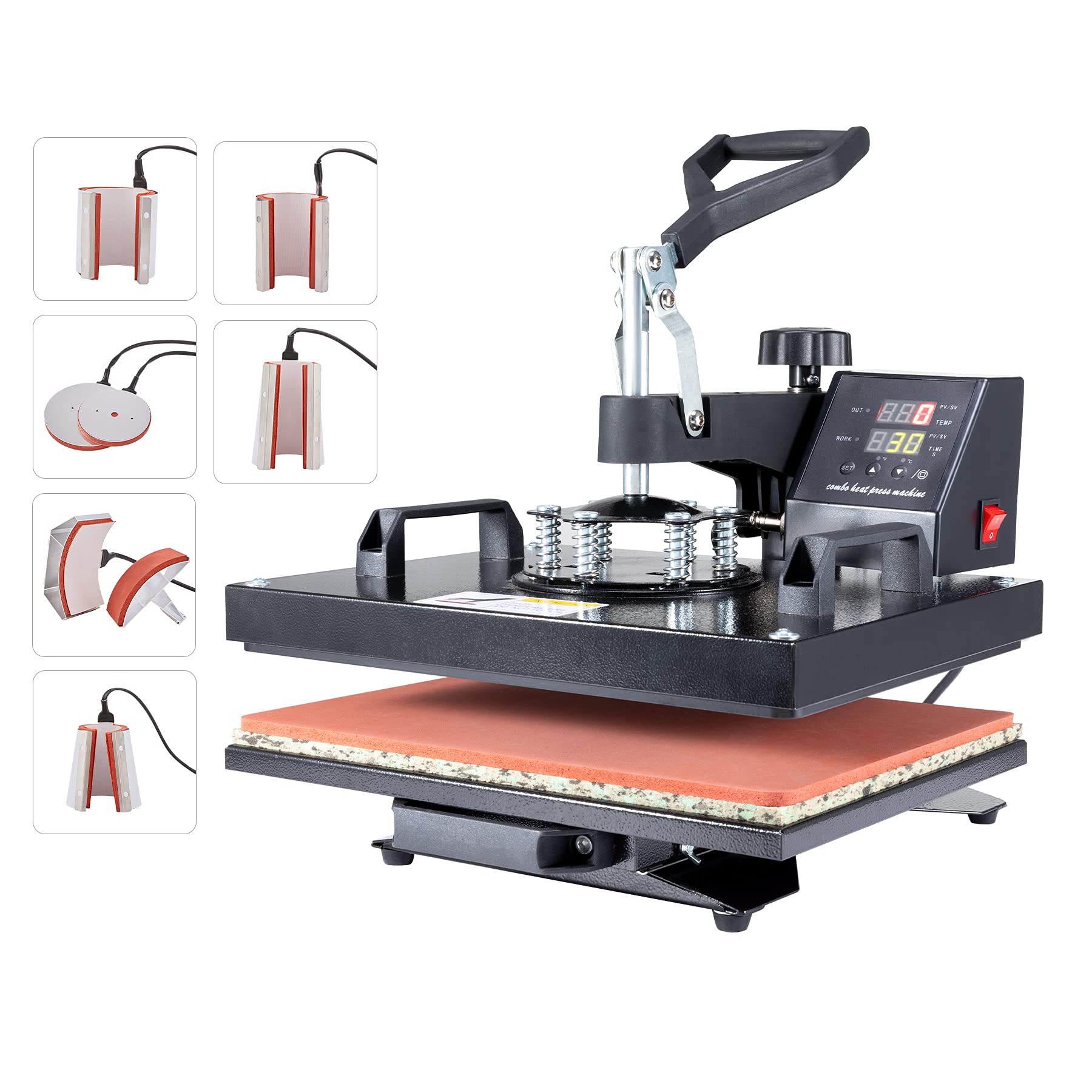 CO-Z 12x15 Inch Professional Heat Press Machine 1250W - 8-in-1 Multi-Purpose Swing-Away T-Shirt Transfer Kit with Plates for Caps, Mugs & More - Perfect for DIY T-Shirts, Custom Hats, Sublimation Projects & Small Business Printing