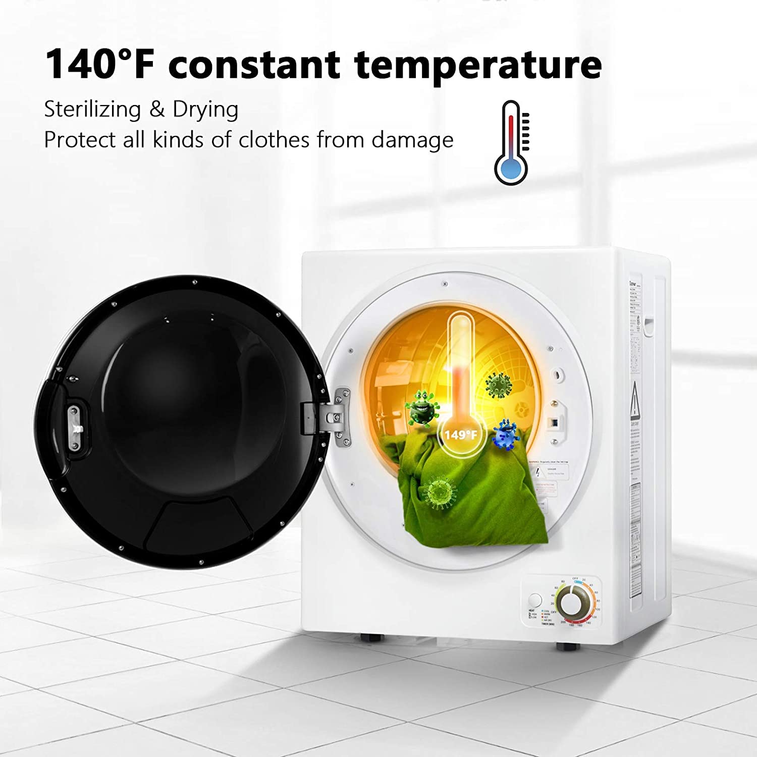 5.5 lbs Compact Portable Laundry Dryer - 5 Functional Modes, Energy Efficient & Quiet Wall-Mounted Mini Washing Machine for Apartments, Dorms, RVs & Travel