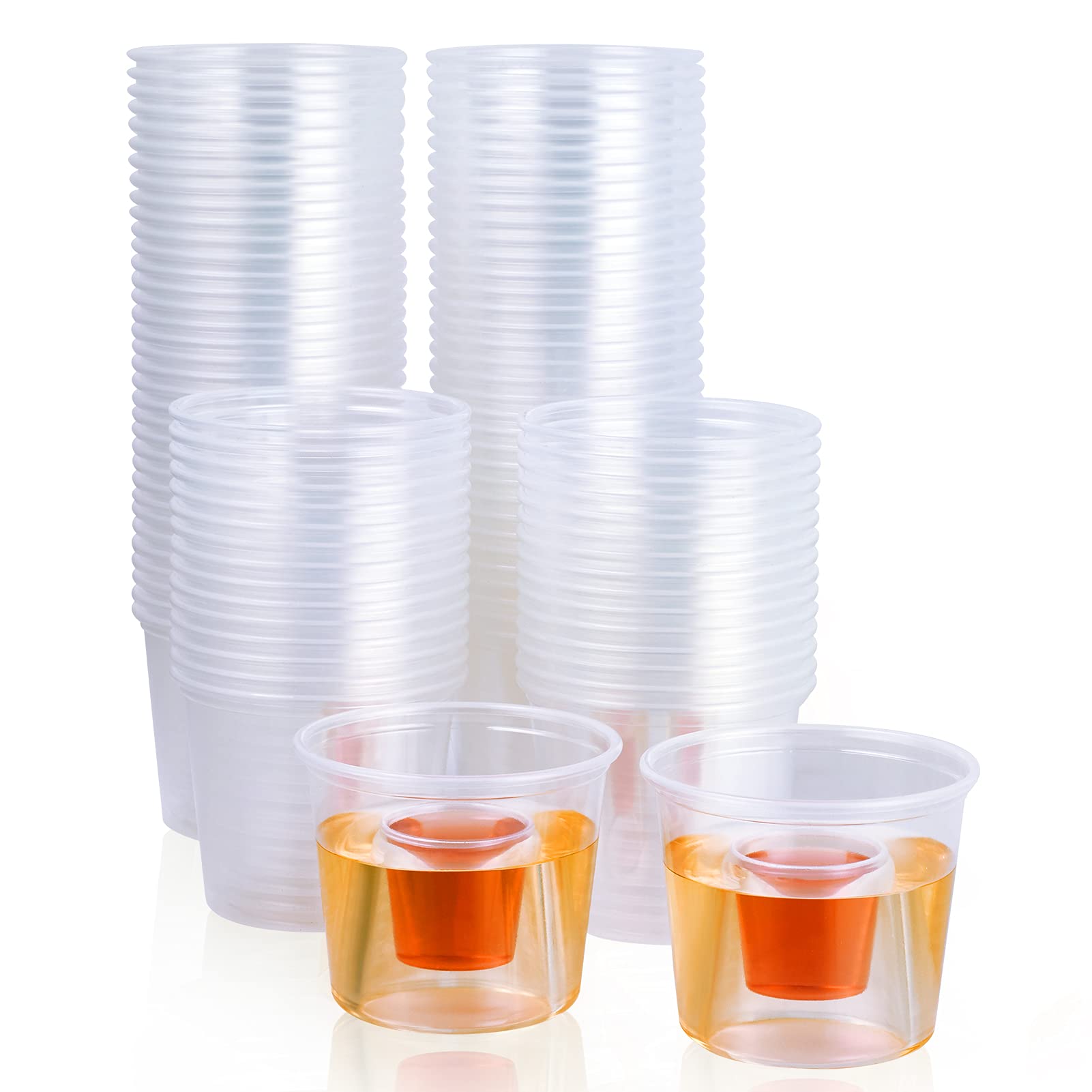 JOLLY CHEF 100-Pack Clear Plastic Disposable Shot Glasses - Heavy Duty & Reusable Bomber Cups for Parties, Bars & Events - Perfect for Tequila, Whiskey & Cocktail Shots