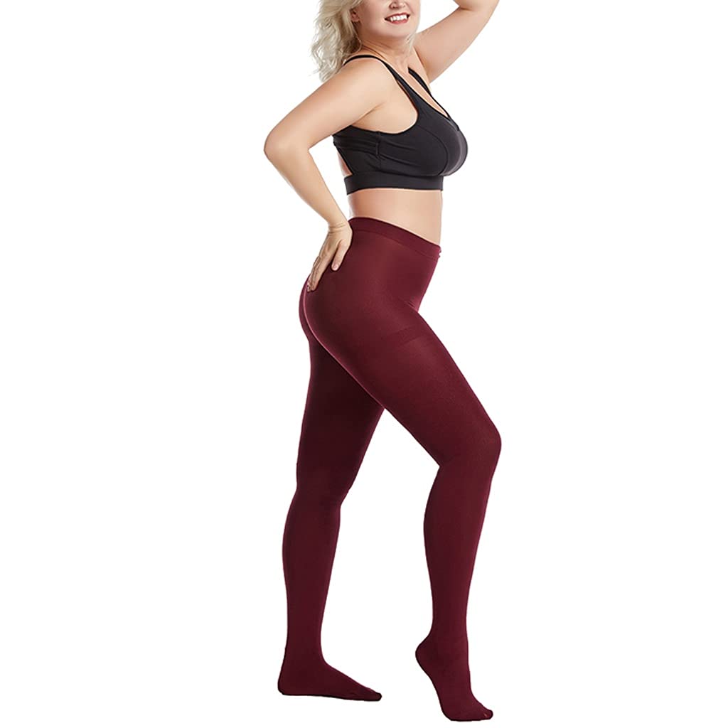 Premium Thick Velvet Pantyhose for Women - High Elastic Waist, Warm Winter Tights, Plus Size XL-XXL (Claret Red) - Perfect for Cold Weather, Office Wear & Holiday Outfits