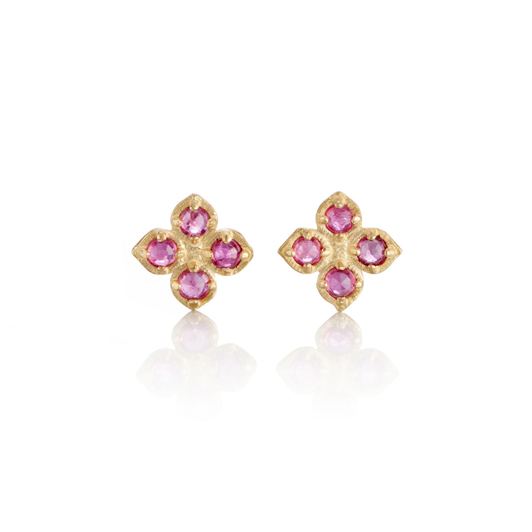Ruby Flower Charm Earrings for Women - Dainty Floral Stud Earrings for Everyday Wear | Perfect Gift for Her, Birthday, Anniversary, Valentine's Day | Casual, Office & Party Jewelry