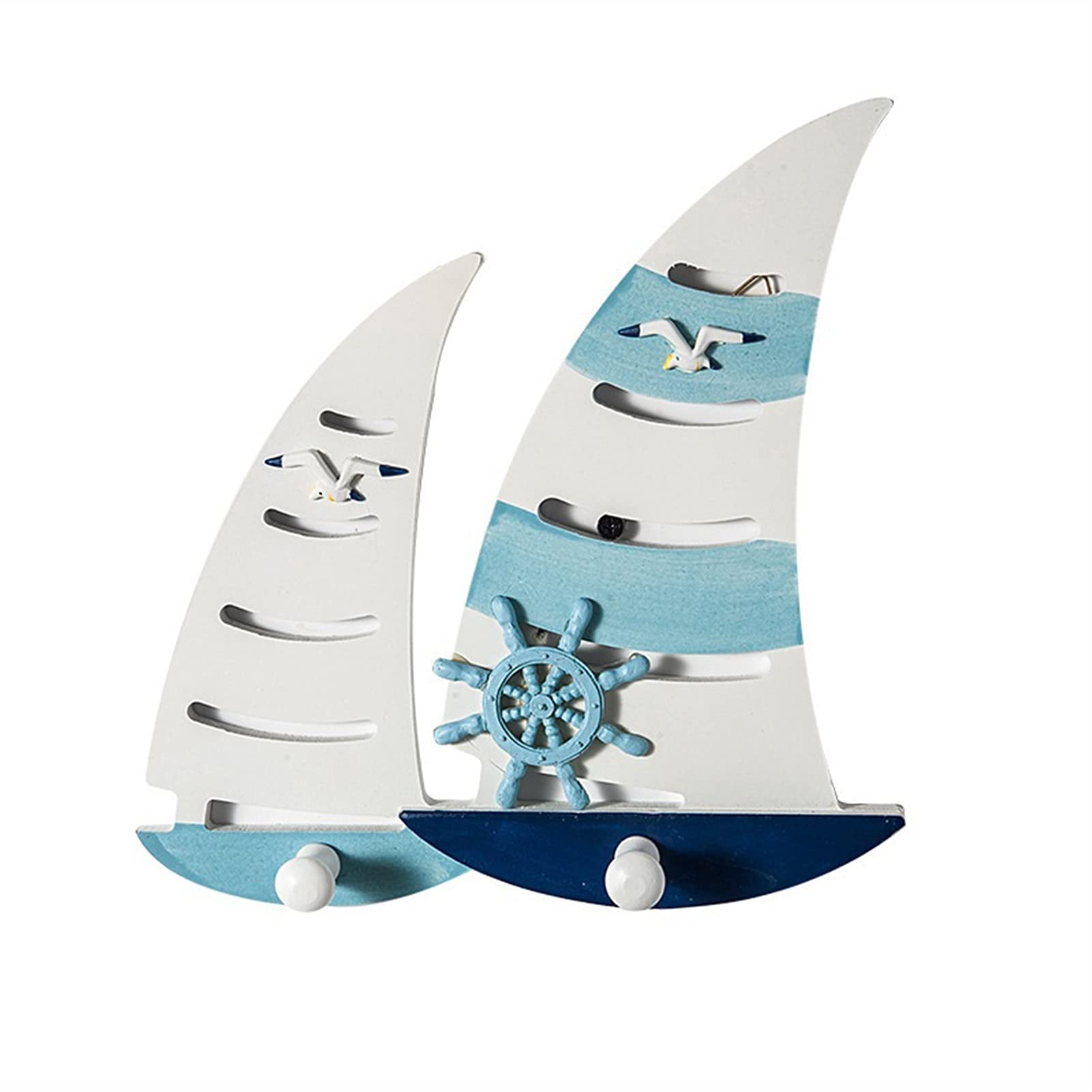 Mediterranean Style Wall Mounted Coat Rack - Blue Ocean Wooden Sailboat Shaped Key Hooks for Home, Bar & Shop Decor | Space Saving Entryway Organizer | Perfect for Hanging Coats, Hats & Bags (Color: N02)