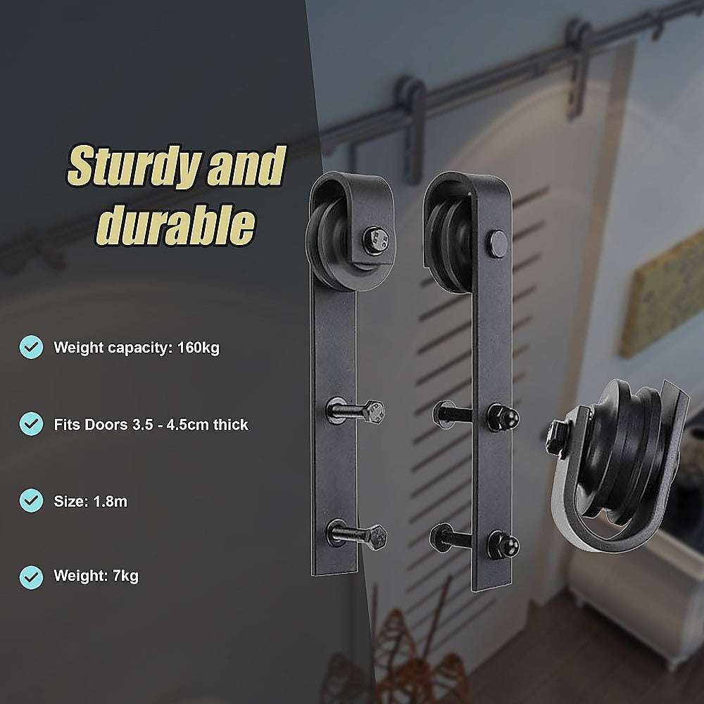 1.8m Heavy Duty Sliding Barn Door Hardware Kit - Durable & Sturdy for Modern Farmhouse, Bedroom, Closet, and Office Doors