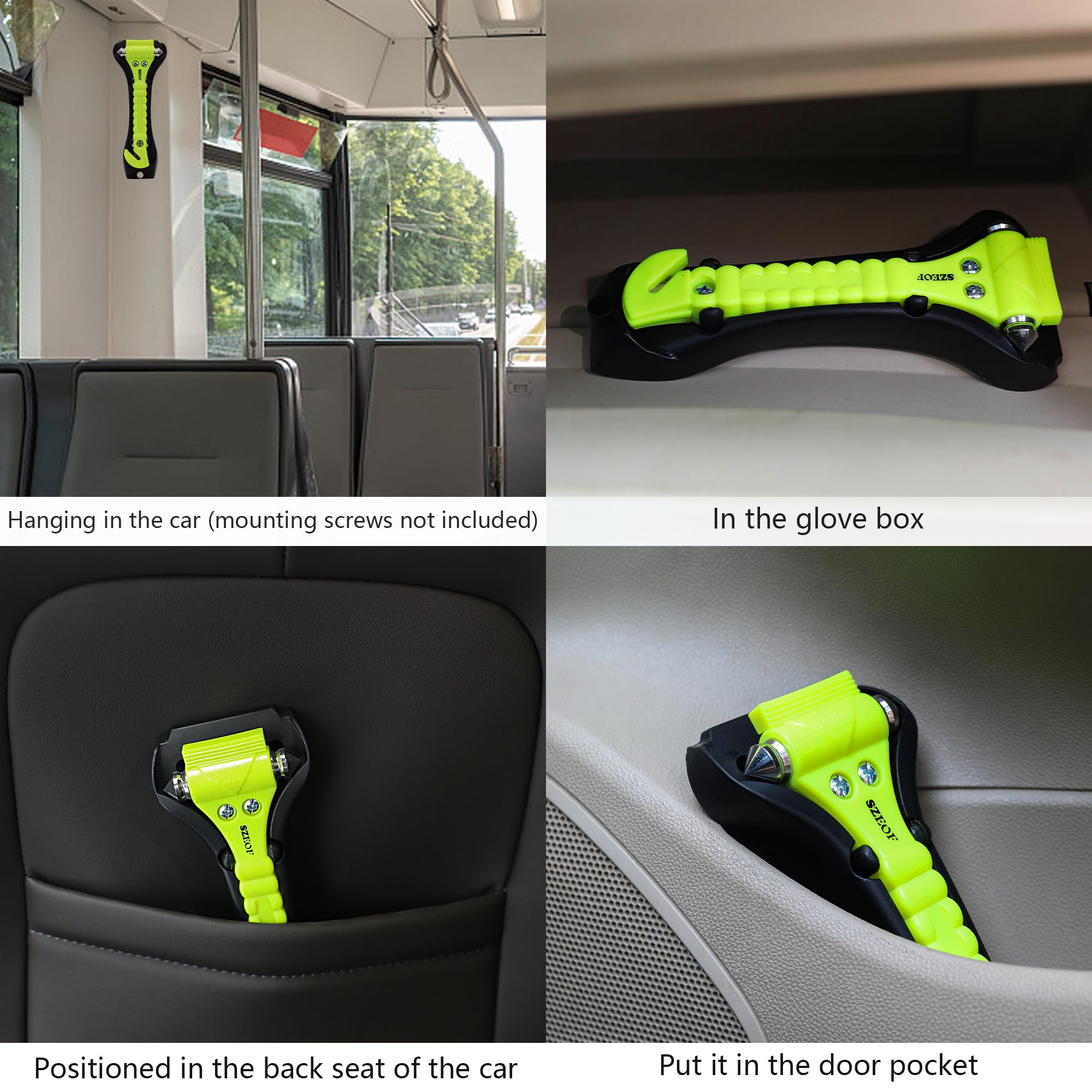 4-Pack Multi-Functional Car Emergency Safety Hammer - Glass Breaker & Seatbelt Cutter Tool for Vehicle Escape - Ideal for Car Accidents, Stuck Seatbelts & Emergency Breakouts (Green)