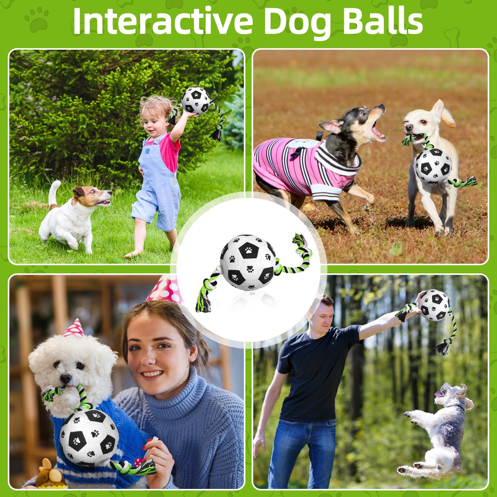 QDAN Durable Dog Rope Toy - Interactive Tug of War Soccer Ball with Handle Strap - Plush Chew Toy for Small & Medium Dogs - Perfect for Outdoor Play, Training & Birthday Gifts (Black, Medium Size)