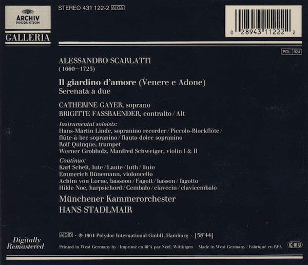 Alessandro Scarlatti: Il Giardino D'Amore CD Album - Catherine Gayer & Brigitte Fassbaender with Münchener Kammerorchester (Reissue, Remastered, NM/M Condition) - Perfect for Classical Music Lovers & Opera Enthusiasts
