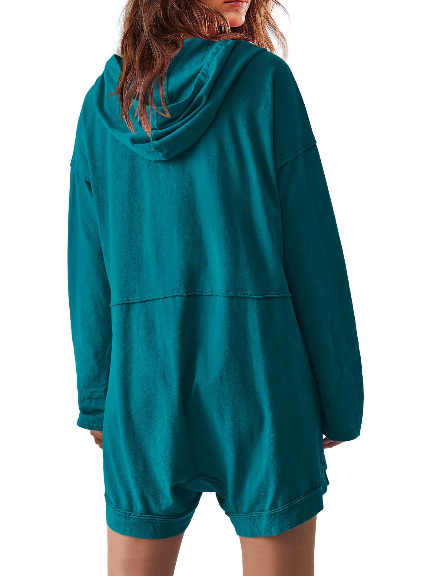 Yanekop Women's Oversized Romper Hoodie Jumpsuit - Casual Long Sleeve with Pockets for Streetwear & Lounge