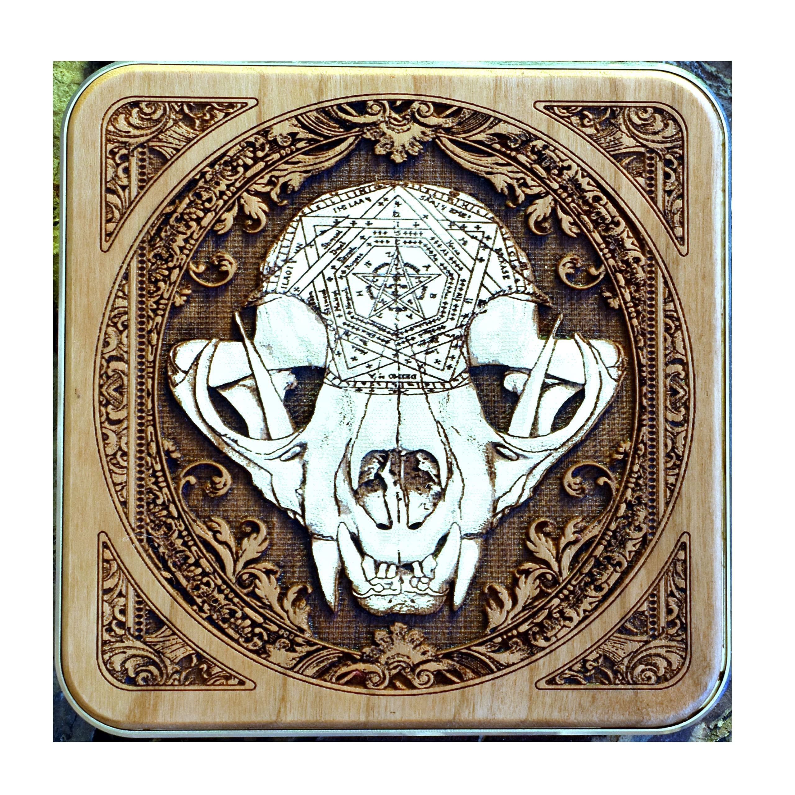 15W Fast Qi Wireless Charger - Hand-Painted Gothic Skull Design on Cherry Wood with Black Aluminum Base | Compatible with iPhone 16, Galaxy S25, S24 | Dark Art Desk Decor & Phone Charging Station for Home, Office, Gaming Setup