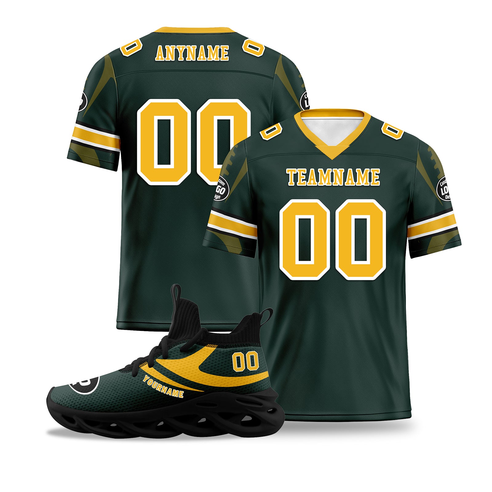 Custom Green Bay Packers Football Jersey & Sports Shoes Combo - Personalized NFL Fan Gear for Men & Women - Perfect for Game Day, Tailgating & Football Enthusiasts
