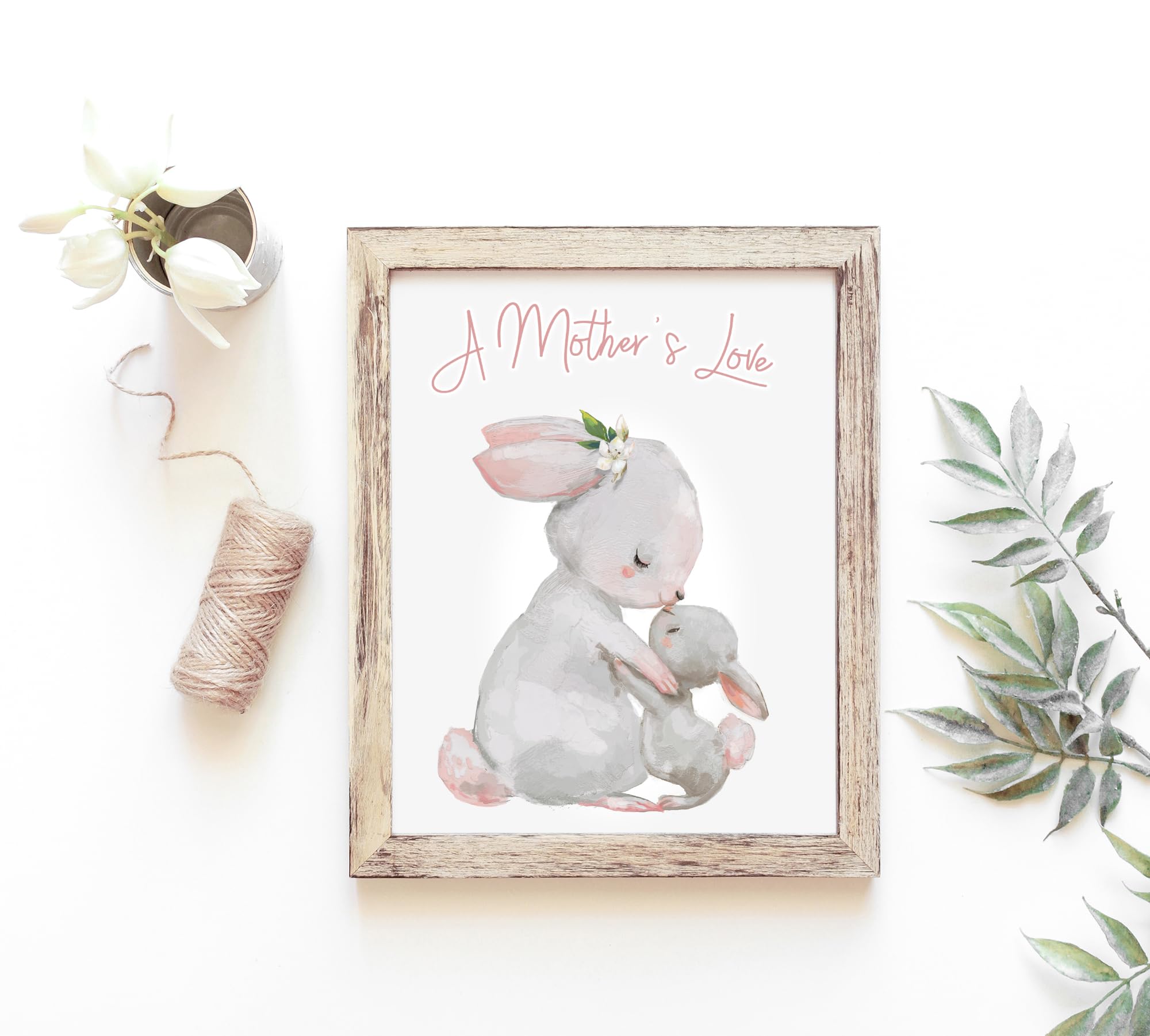 Mother and Child Bunny Wall Art Print - Unframed 8x10 - Nursery Decor, Bedroom Wall Art, Aesthetic Room Decor - Perfect for Baby Shower Gifts & Kids Room Decoration