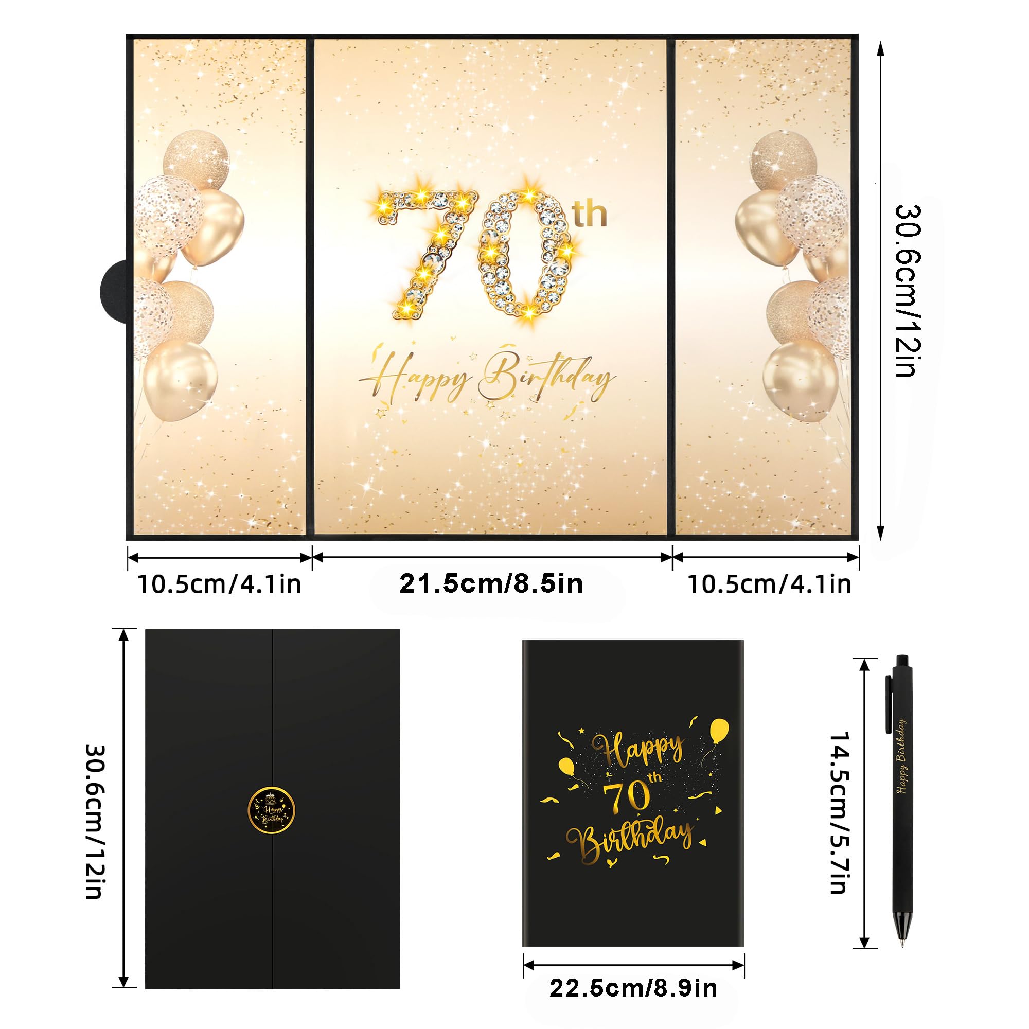 Farochy 70th Birthday Guest Book - Elegant Black & Gold Signature Book for Milestone Celebrations | Perfect for 70th Birthday Parties, Anniversary Events & Retirement Gatherings