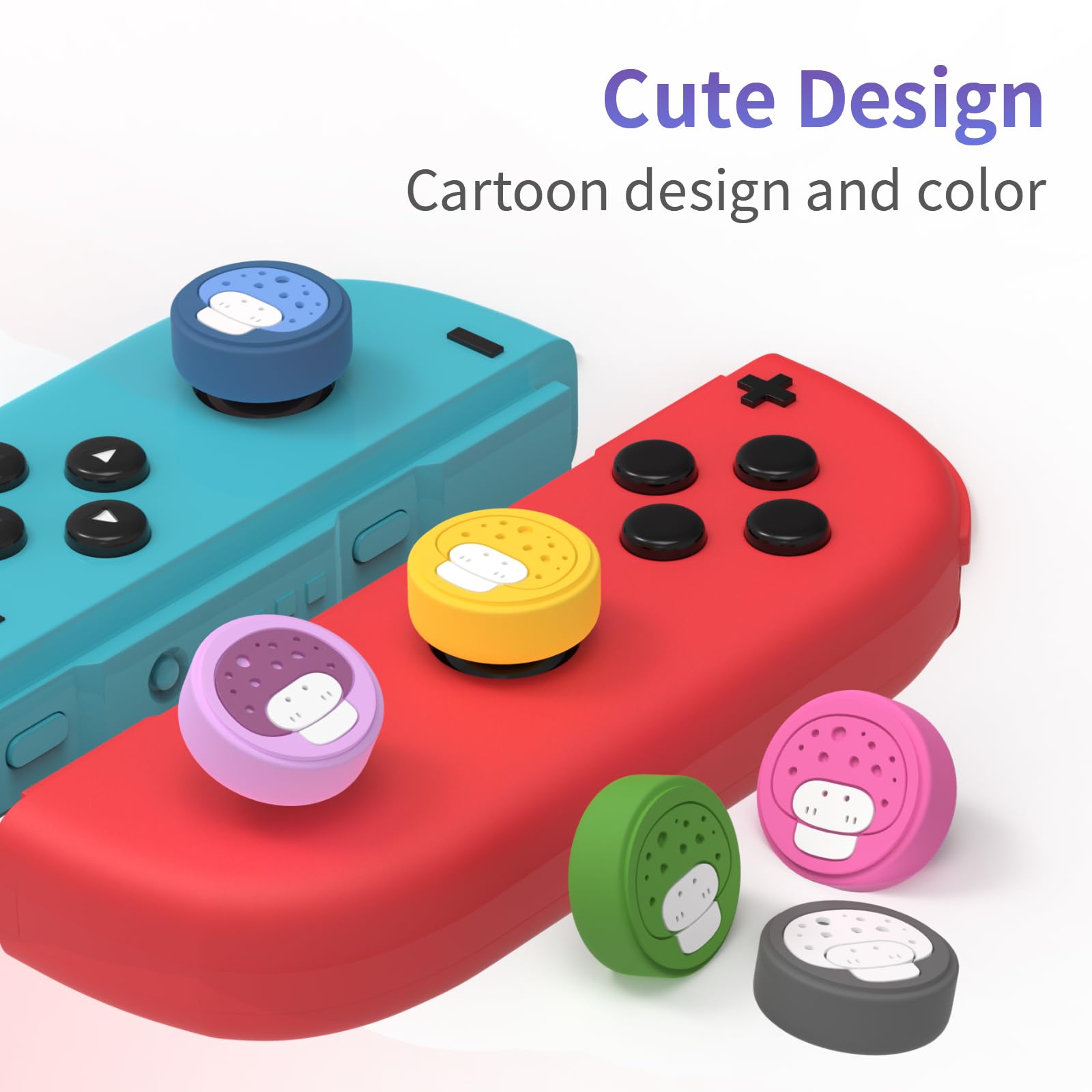 6PCS Cute Mushroom Silicone Joycon Thumb Grip Caps - Kawaii Joystick Cover Compatible with Nintendo Switch/OLED/Switch Lite (Mixed Colors) - Perfect for Gaming Comfort & Controller Protection
