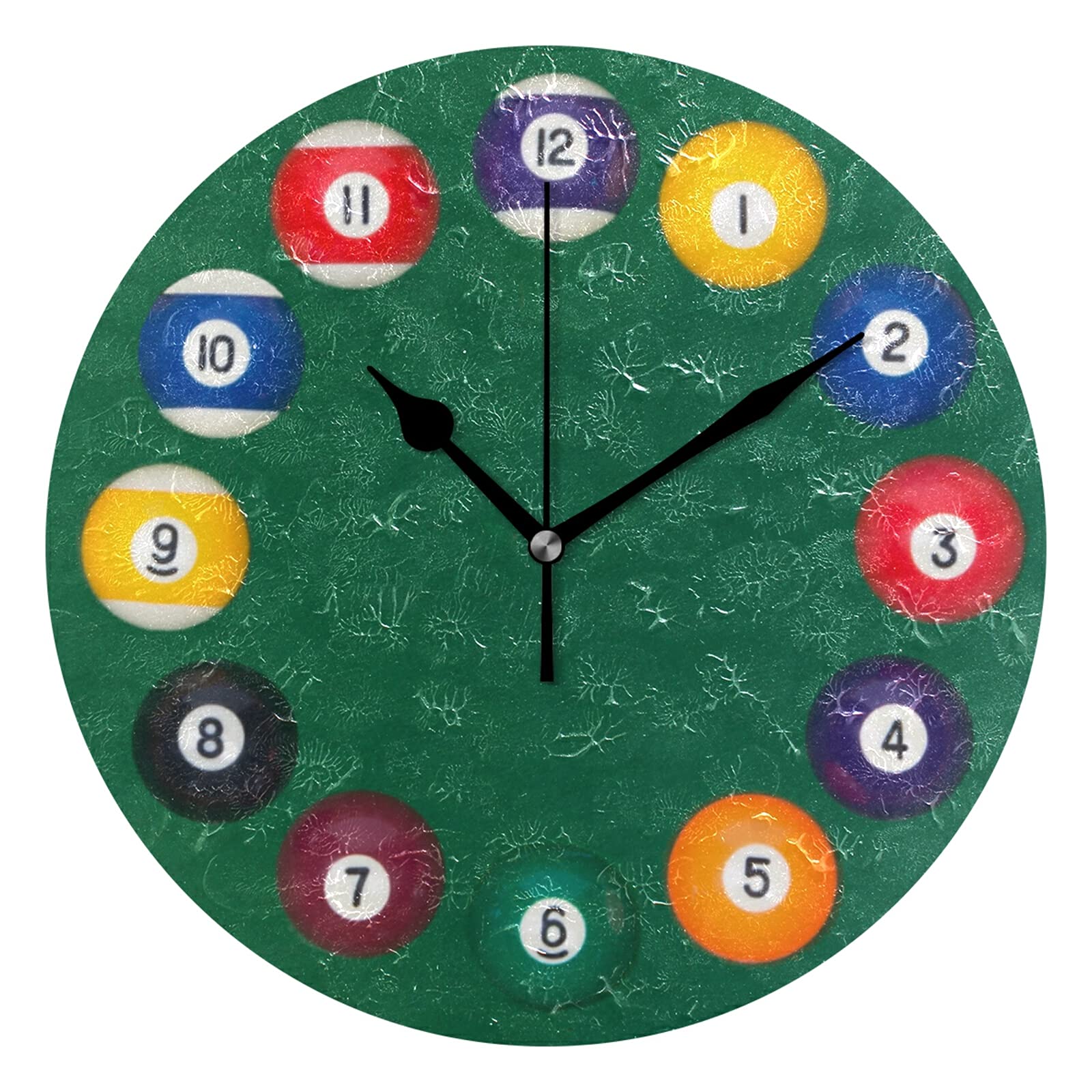 ALAZA Silent Non-Ticking Round Wall Clock - Acrylic Painted Billiard Design for Home, Garage, Basement, Restaurant & Workshop Decor - Perfect for Game Rooms, Bars and Man Caves