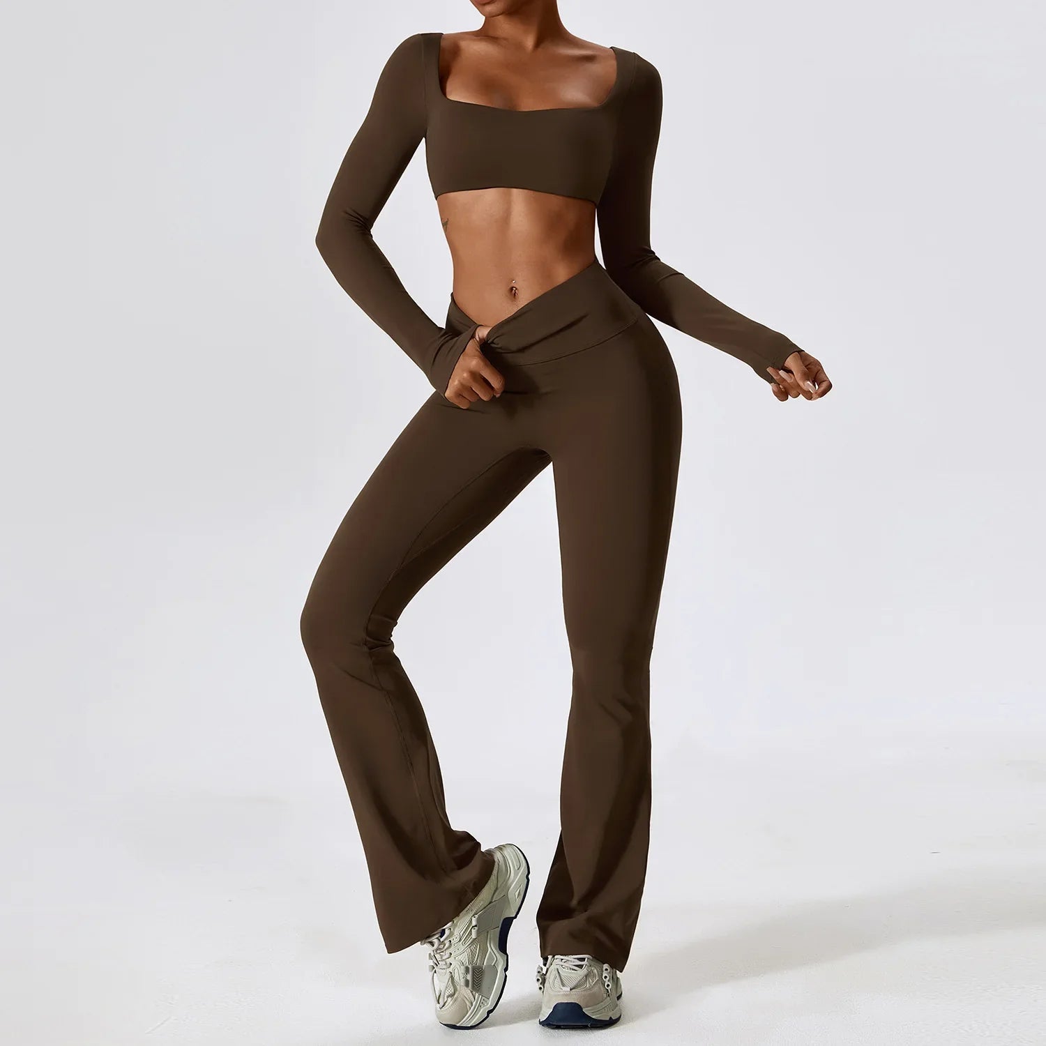 2-Piece Women's Yoga Tracksuit Set - Long Sleeve Crop Top & High Waist Leggings - Gym Workout Sportswear for Fitness, Running & Lounge Wear