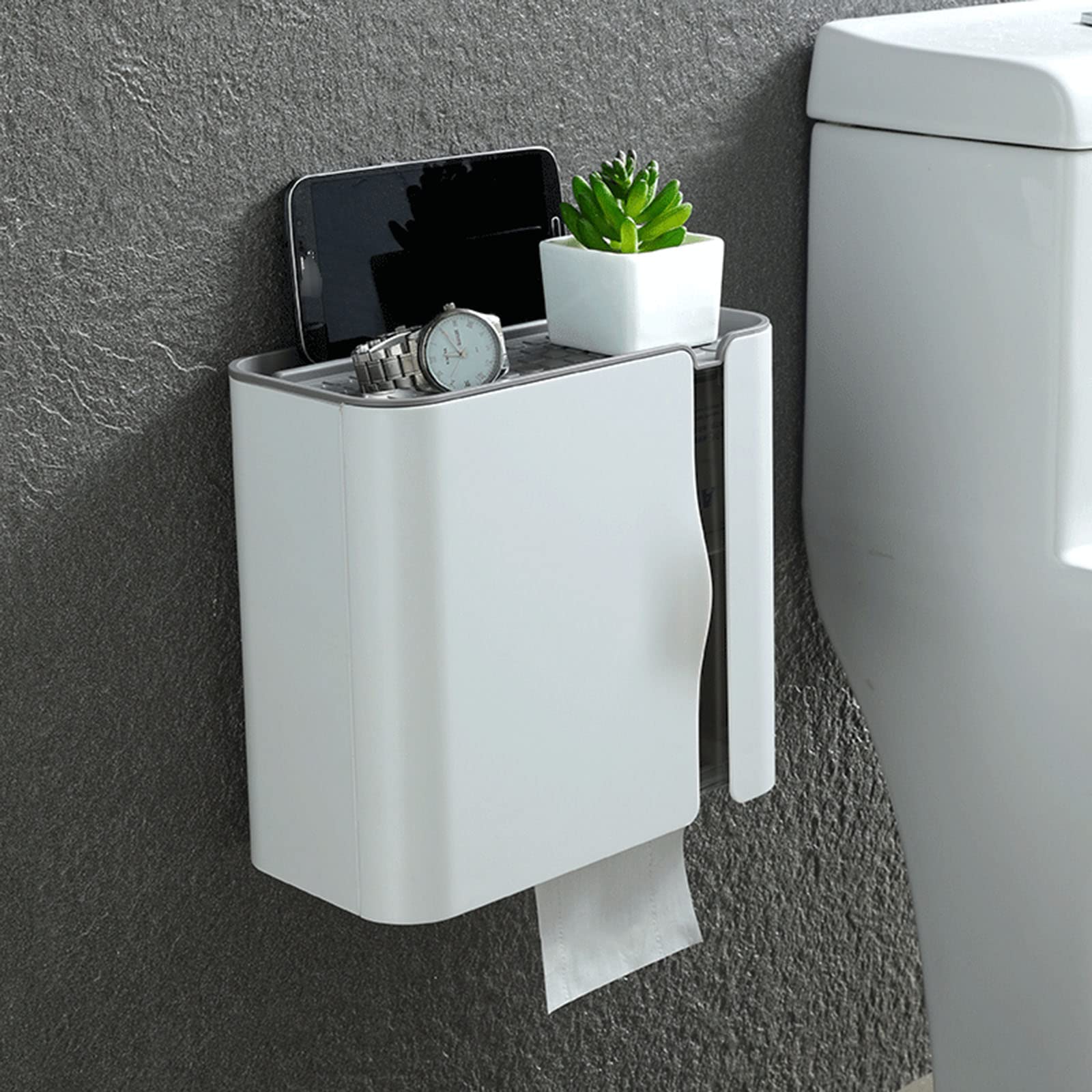 LERSHY Waterproof Wall Mounted Adhesive Toilet Paper Holder with Storage - Double Layer Tissue Box Organizer for Bathroom (White) | Perfect for Small Spaces, RVs & Modern Bathrooms
