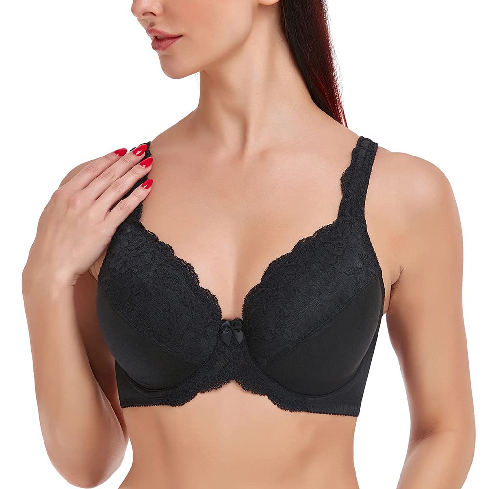Plus Size Women's Minimizer Bra - Full Coverage Underwire Unlined Lace Bras for Comfort & Support | Perfect for Everyday Wear & Special Occasions
