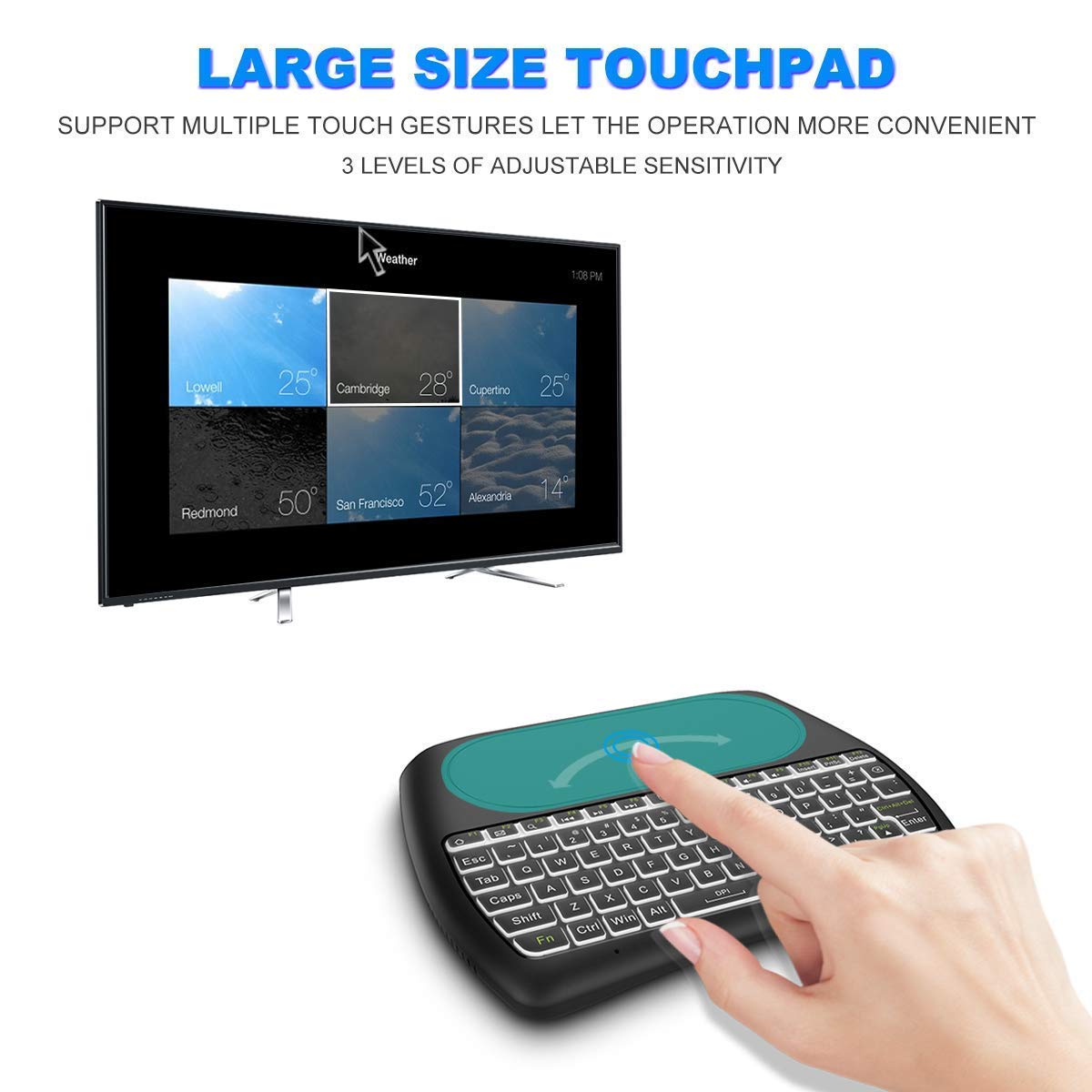 Mini Wireless Keyboard with Touchpad - Colorful Backlit Handheld Remote for PC, Laptop, Raspberry Pi 4, Android TV Box, KODI, Windows 7/8/10 - Perfect for Home Theater, Gaming & Smart TV Control