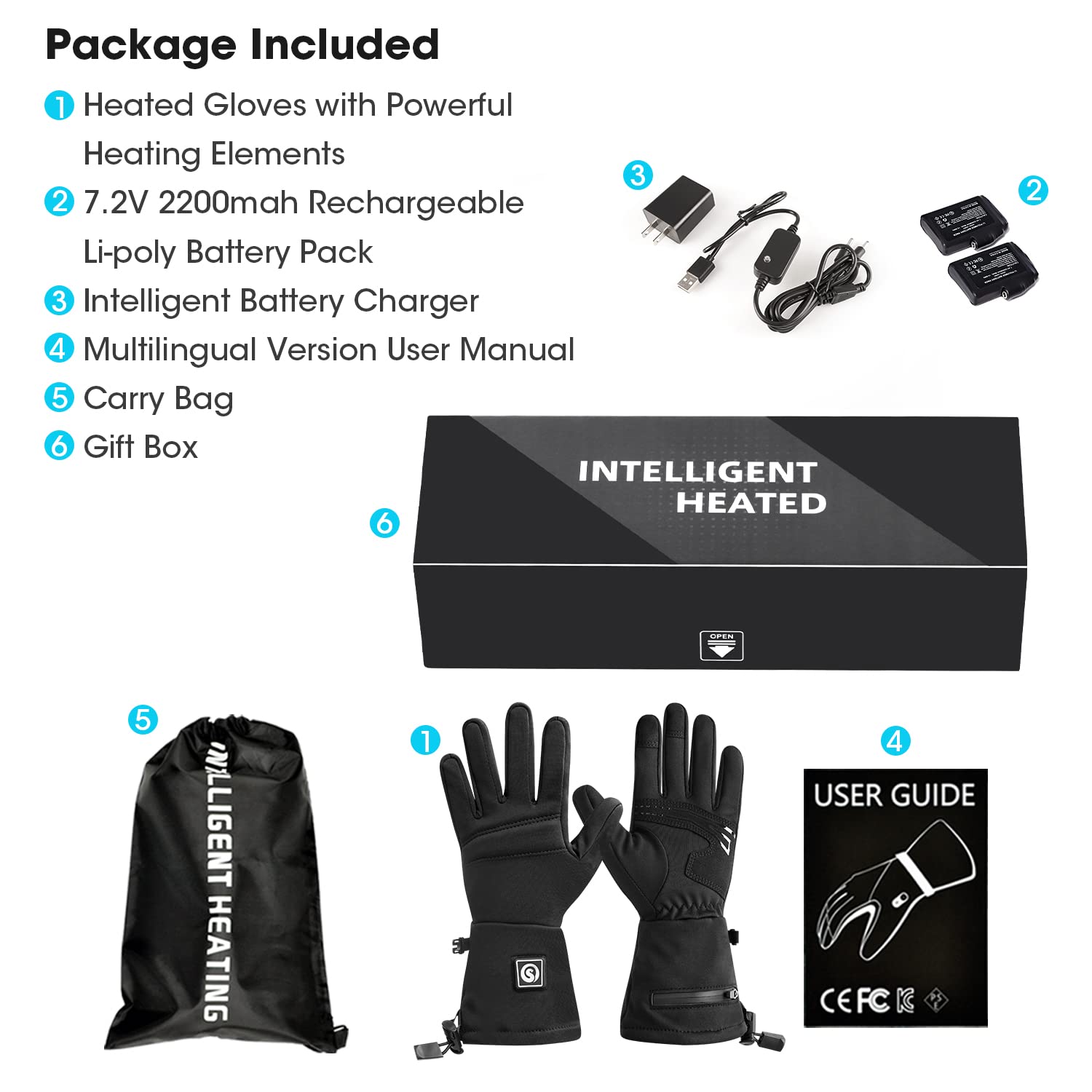 Rechargeable Electric Heated Gloves for Men & Women - Battery-Powered Hand Warmers for Skiing, Snowboarding, Hiking, Cycling & Hunting | Thin Thermal Glove Liners for Cold Weather Outdoor Activities